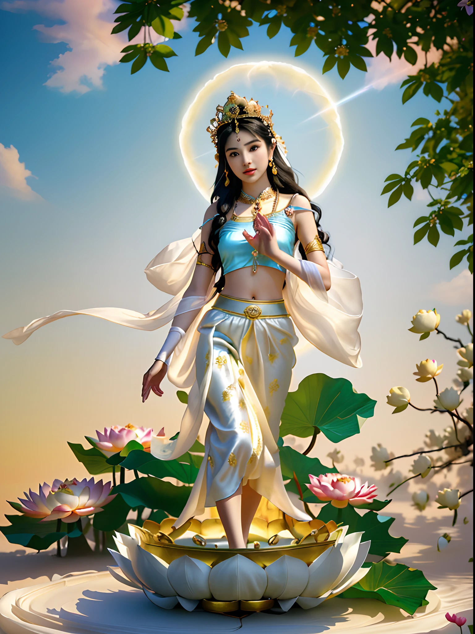 Thala (Tara Bodhisattva) illuminated by moonlight, mysteriously beautiful.