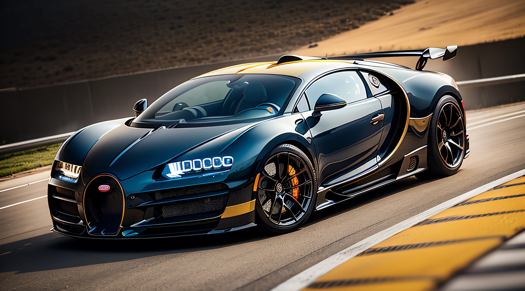 Bugatti Chiron Bugatti Veyron,yellow color,close-up photo,Photography,clear facial features,Photorealistic,DSLR,full body,
