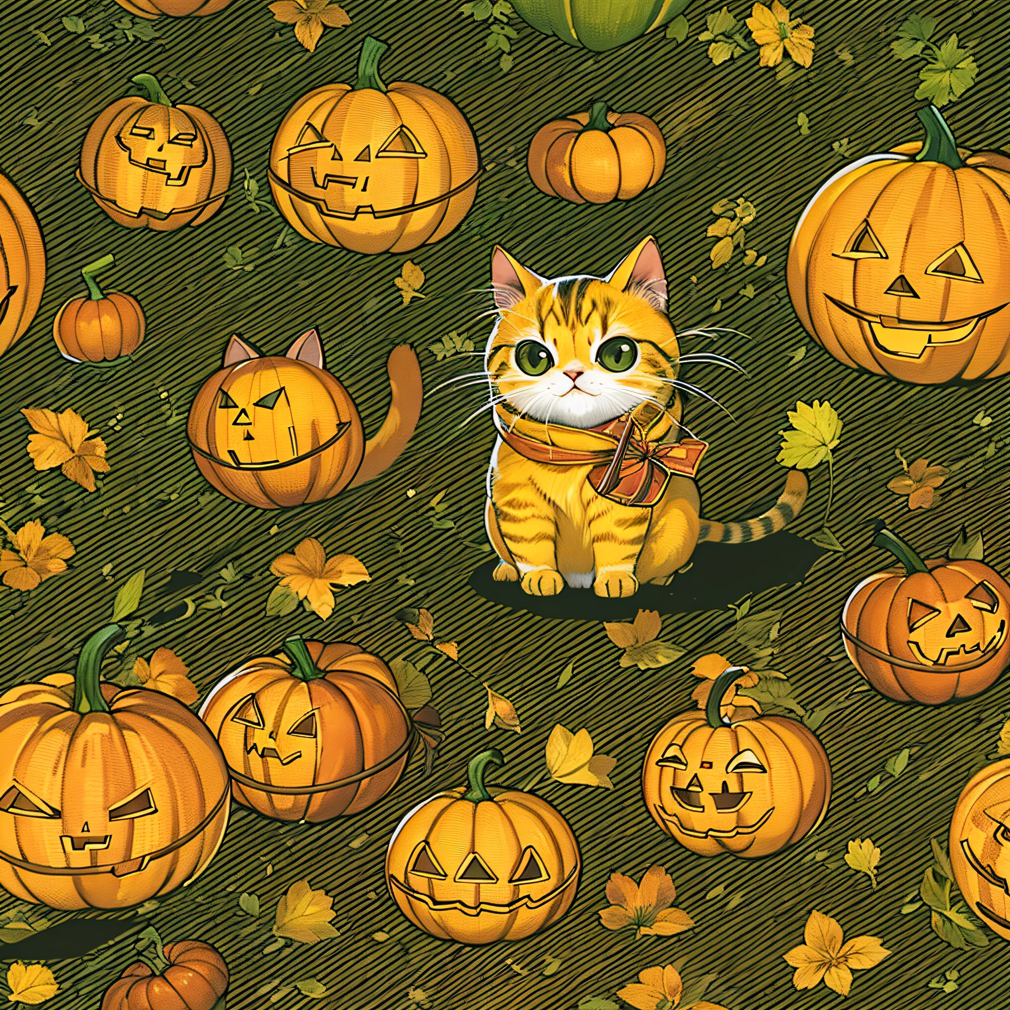 Cute cat, cute, Wearing a yellow pumpkin lantern costume