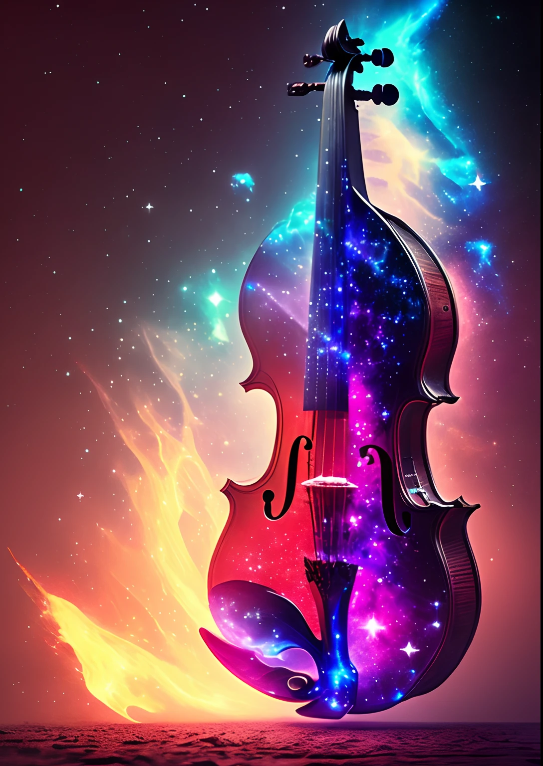 dreamlikeart, galaxy, outer space, nebula, star, [cyberpunked] Violin from the stars (star:1.5),