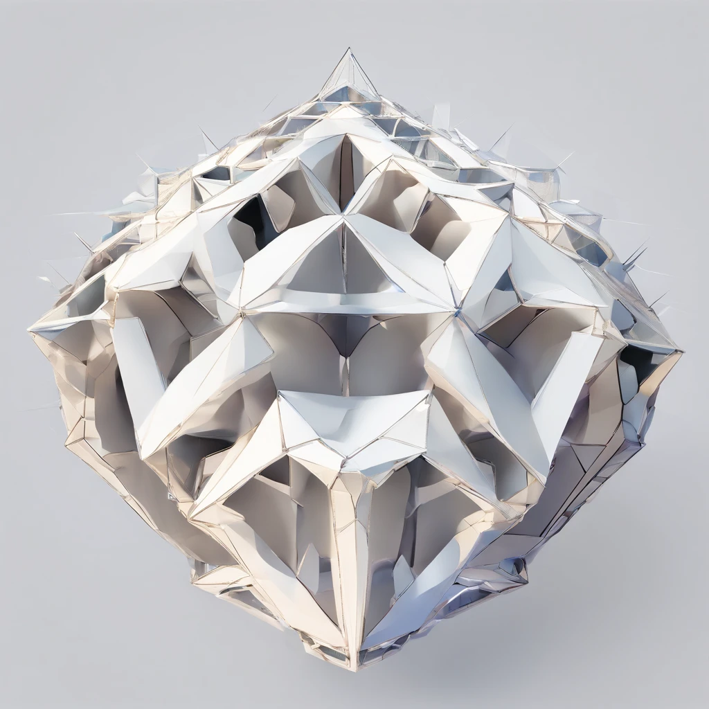 Perfect alignment,Snake-like with many spines、Crystal style, 发光, Standing position, Abstract beauty, Centered, Looking at the camera, Facing the camera, flawless、Dynamic、 Highly detailed, sleeoing, 8K High Resolution, Illustration,, White background、Geometric art、