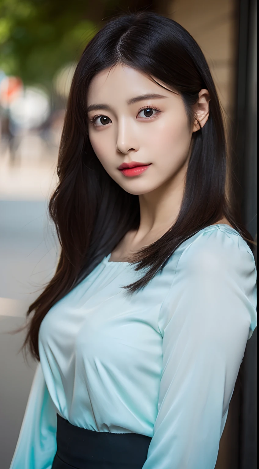 ((Masterpiece, Top image quality, high resolution、alone、skin shiny))(on the table, best quality, actual, super detailed, meticulous, high resolution, 8k wallpaper), Close-up portrait of a beautiful woman, like, smiling, light brown messy hair, Perfect dynamic composition, 美丽meticulous的眼睛, Just like the cover of a fashion magazine, on campus,Gorgeous costumes,hot stamping clothing,