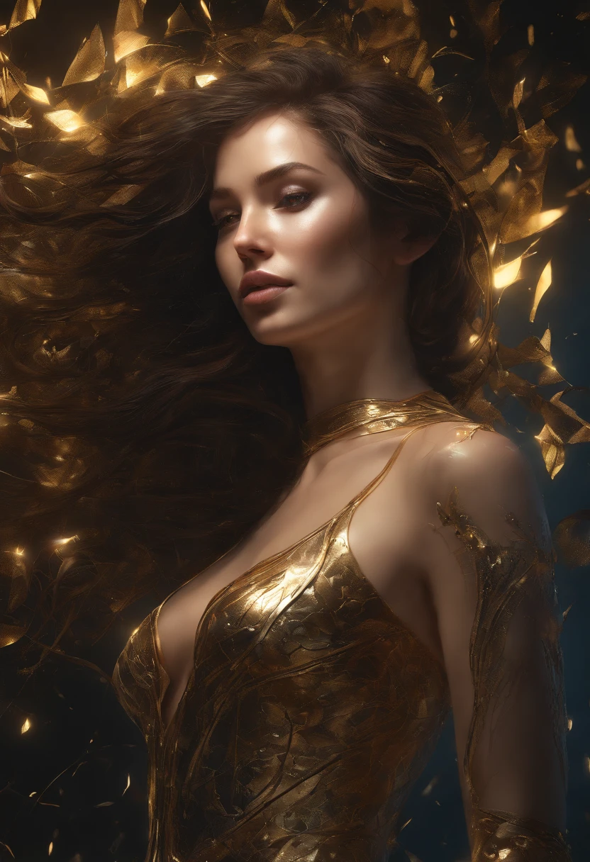 beautiful Caucasian woman, shoulder length messy hair, black an gold pvc catsuit, happy, Full body, Beautiful anime waifu style girl, hyperdetailed painting, luminism, art by Carne Griffiths and Wadim Kashin concept art, 4k resolution, fractal isometrics details bioluminescence , 3d render, octane render, intricately detailed , cinematic, trending on artstation Isometric Centered hyperrealistic cover photo awesome full color, hand drawn , gritty, realistic mucha , intricate, hit definition , cinematic,Rough sketch, bold lines, on paper,