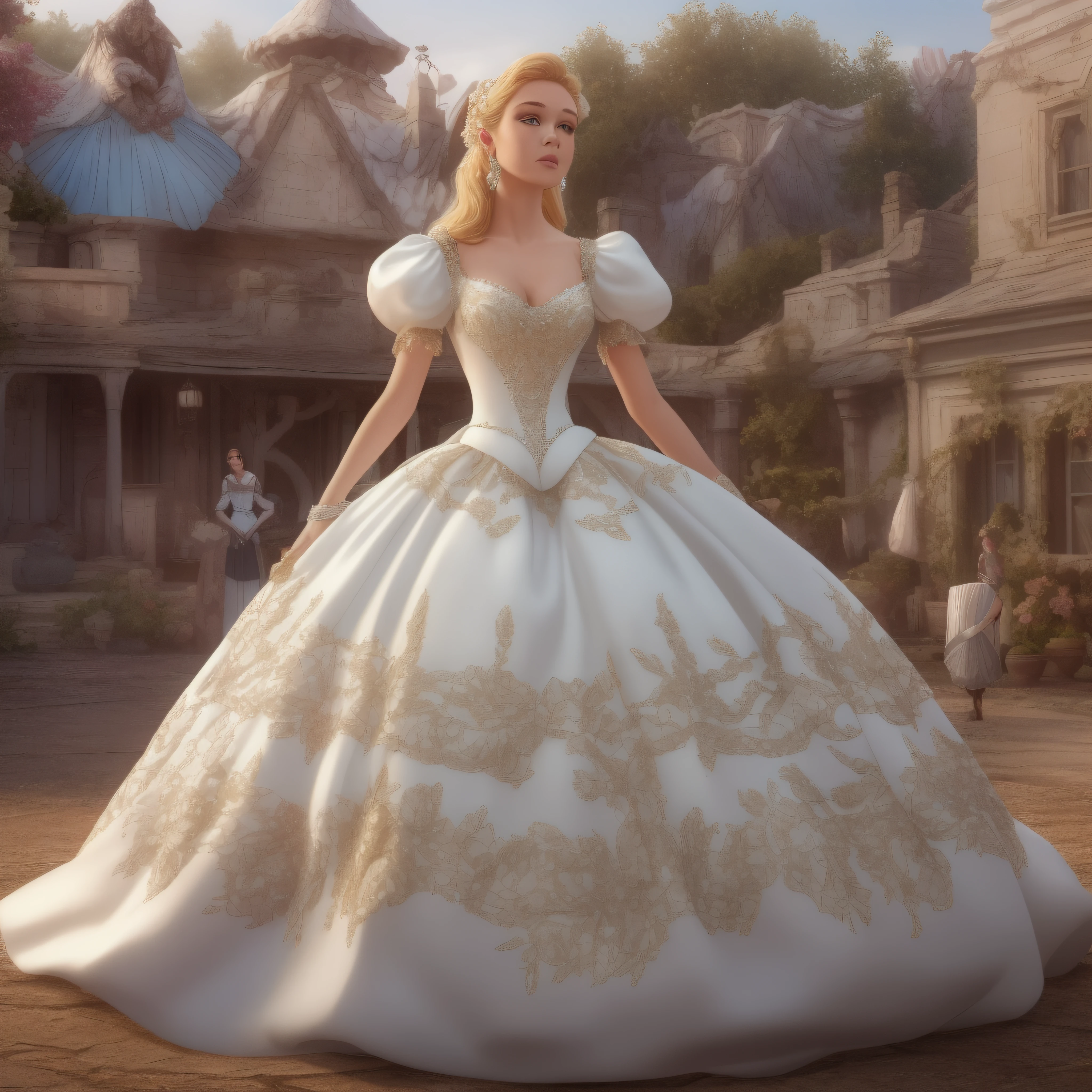 Bride in a very low-cut dress showing her huge breasts outside the church