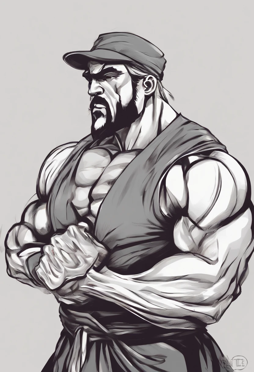 uma detalhada, Hyper-realistic illustration of John Calvin with his traditional Canterbury cap and working out bodybuilding gym, serious expression on his face in a dynamic pose, Corpot inteiro, Estilo Cartoon, Rede de desenhos animados, bodybuilding gym scenario, Dramatic lighting and cartoon style, vector.