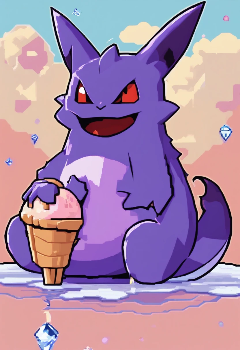 Pokemon Gengar inside the ice cream he's eating