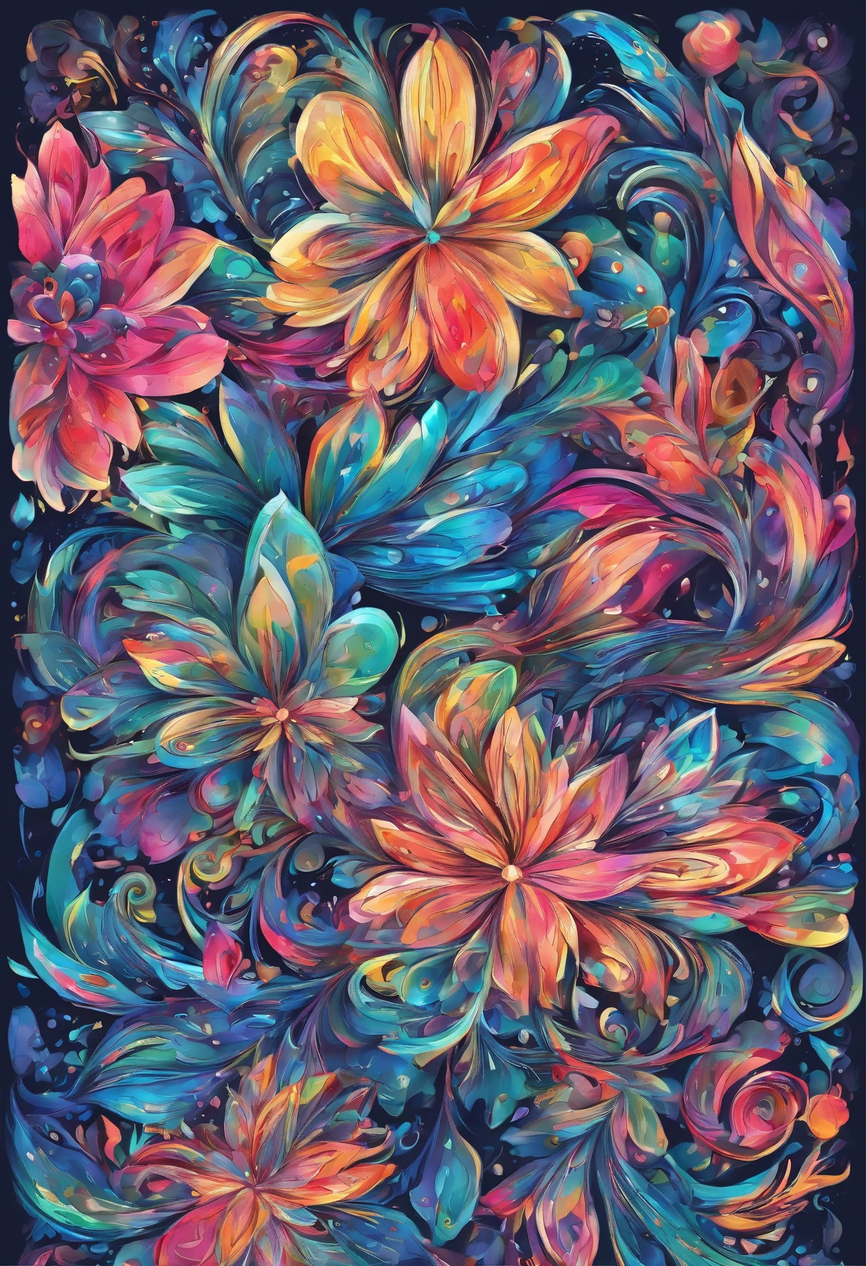 3D abstract watercolor,dark backgrounds,High resolution,hightquality,coloring,verdant,rot,BLUE, Rosa, bug,flower petals