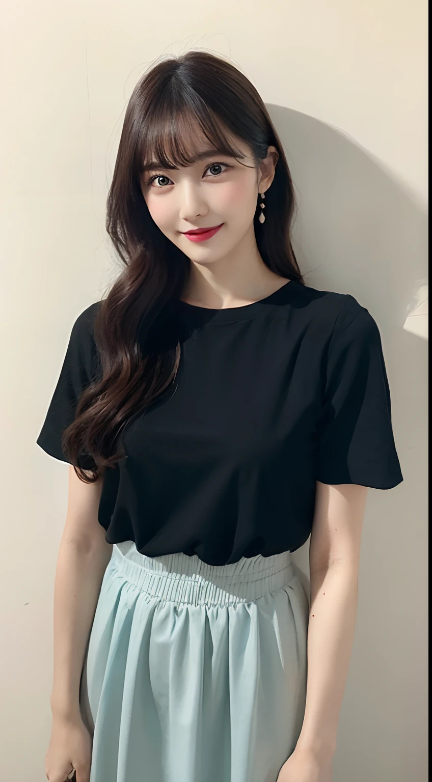 Photoreal, 1 beautiful Japanese woman, straight and long black hair, black eyes, pastel colored short-sleeved dress, whole body