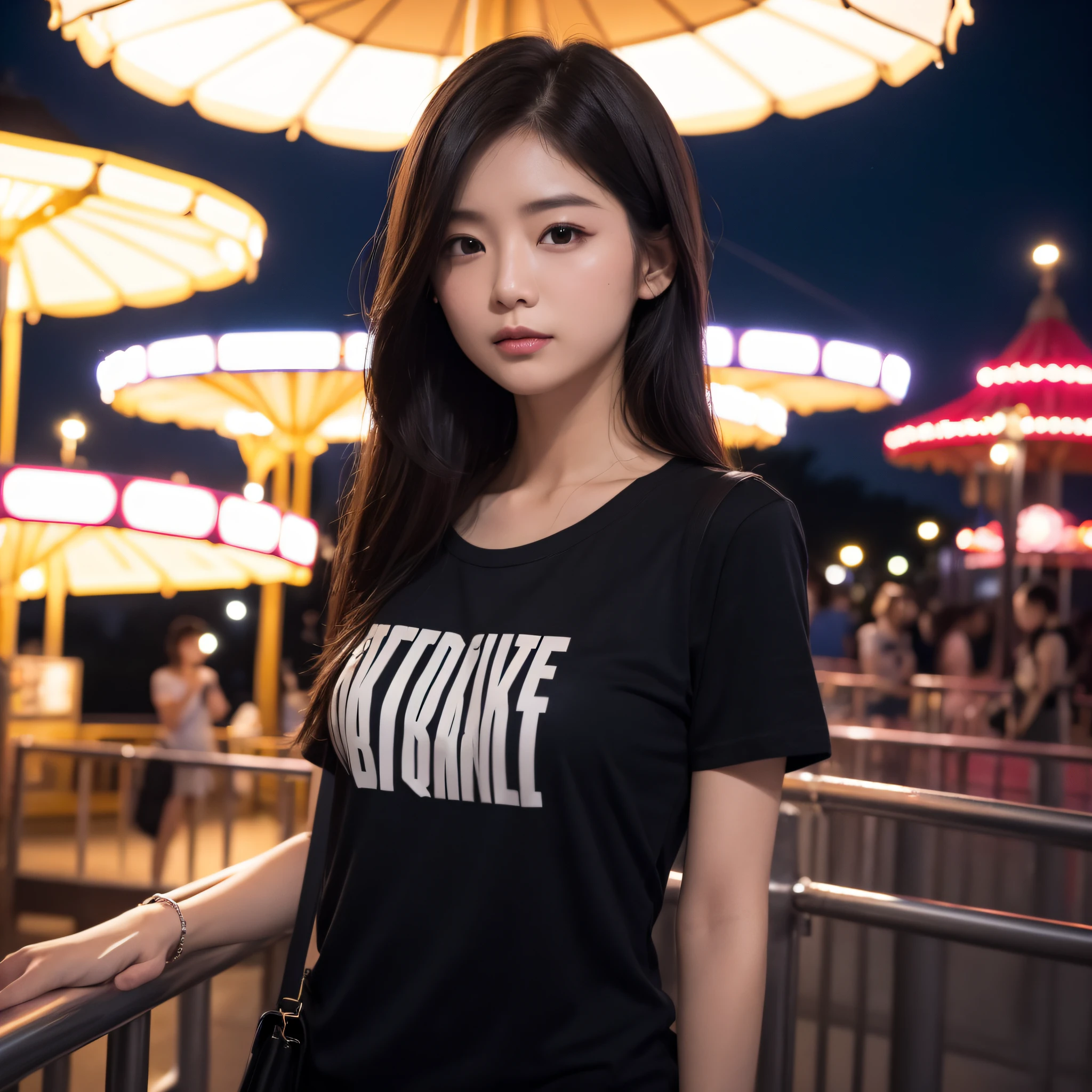the Extremely Detailed CG Unity 8K Wallpapers、top-quality、ultra-detailliert、masterpiece、realisitic、Photo Real、extremely detailed cute girl、20yr old、((skirt lift by yourself)))、(Lifted by yourself)、Red panties、panties focus、red blush、cparted lips、looking at the viewers、Semi-body shot、(crowd)、(Crowded lampposts)、