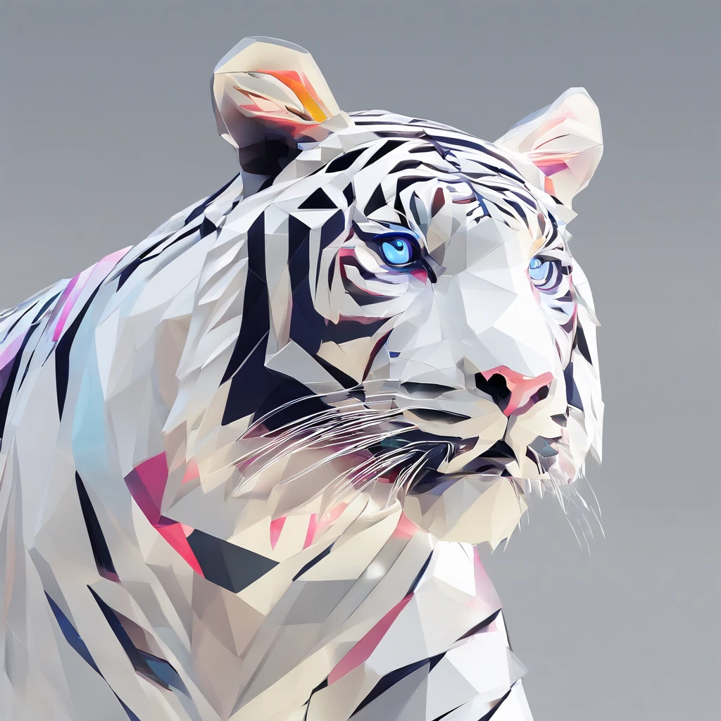 Perfect alignment,White tiger creatures、Crystal style, 发光, Standing position, Abstract beauty, Centered, Looking at the camera, Facing the camera, flawless、Dynamic、 Highly detailed, sleeoing, 8K High Resolution, Illustration,, White background、Geometric art、Tints like stained glass、Brightly colored ores and crystals grow from the back、Lineart-ish
