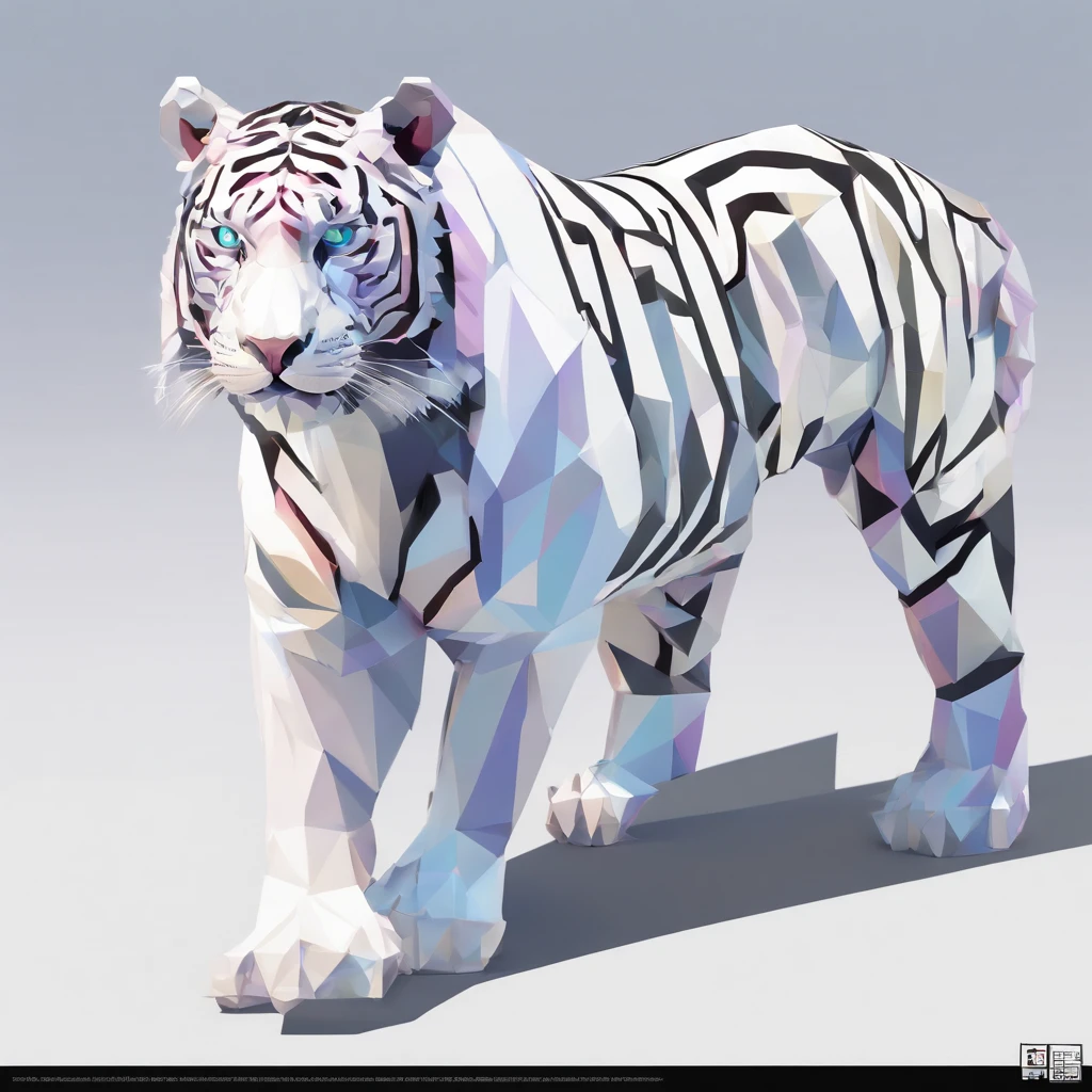 Perfect alignment，White tiger creatures、Crystal style, 发光, Standing position, Abstract beauty, Centered, Looking at the camera, Facing the camera, flawless、Dynamic、 Highly detailed, sleeoing, 8K High Resolution, Illustration,, White background、Geometric art、Tints like stained glass、Colorful ores and crystals like spines grow from the back、Lineart-ish