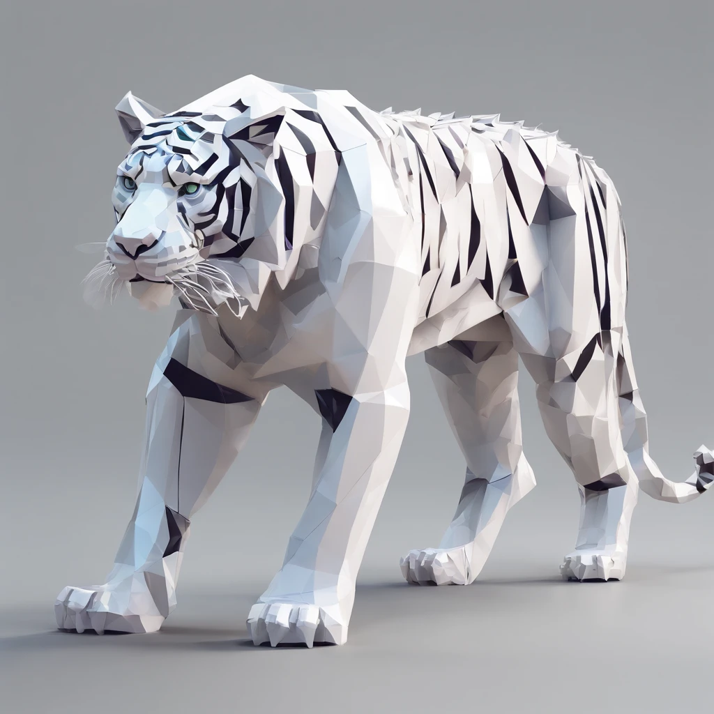 Perfect alignment,White tiger creatures、Crystal style, 发光, Standing position, Abstract beauty, Centered, Looking at the camera, Facing the camera, flawless、Dynamic、 Highly detailed, sleeoing, 8K High Resolution, Illustration,, White background、Geometric art、Tints like stained glass、Colorful ores and crystals like spines grow from the back、Lineart-ish