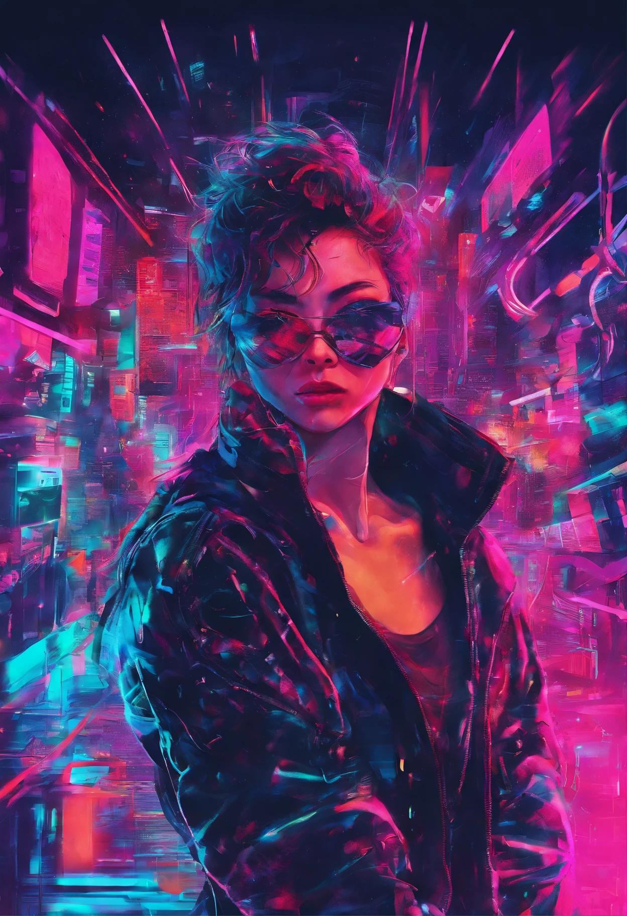 Close-up, uma bela francesa, roupa esfarrapada, cabelo longo selvagem, roupa esfarrapada , clivagem, action movie scene, Jantar Distópico Cinematic Blade Runner, noite, movimentado com sinais de neon, blade runner aesthetics, lotado de pessoas, cinematografia de filmes, gangue trash, pessoa atraente, High emphasis on detail, vestindo equipamentos de tecnologia do tempo, gangue trash, tatuagens, Vida noturna, cheio de vida, gangue trash, action movie shot by Kon Satoshi, estilo Semi Impasto, tinta escura, Atmospheric, brilhante, lighting dramatic, olhos bonitos, symmetric eyes, olhos perfeitos