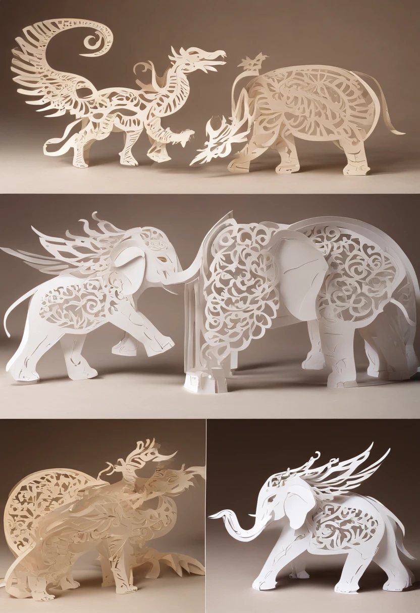 ((elephant)) , ((dragon)) , fighting , colorful