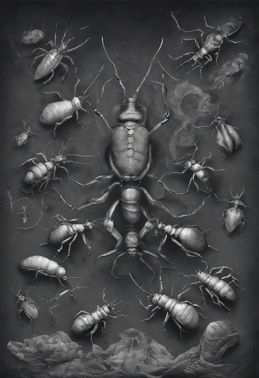 Ants carrying snail shells,With human hands,The screen layout is proportionally reasonable,Be imaginative,Handsome and high-class style