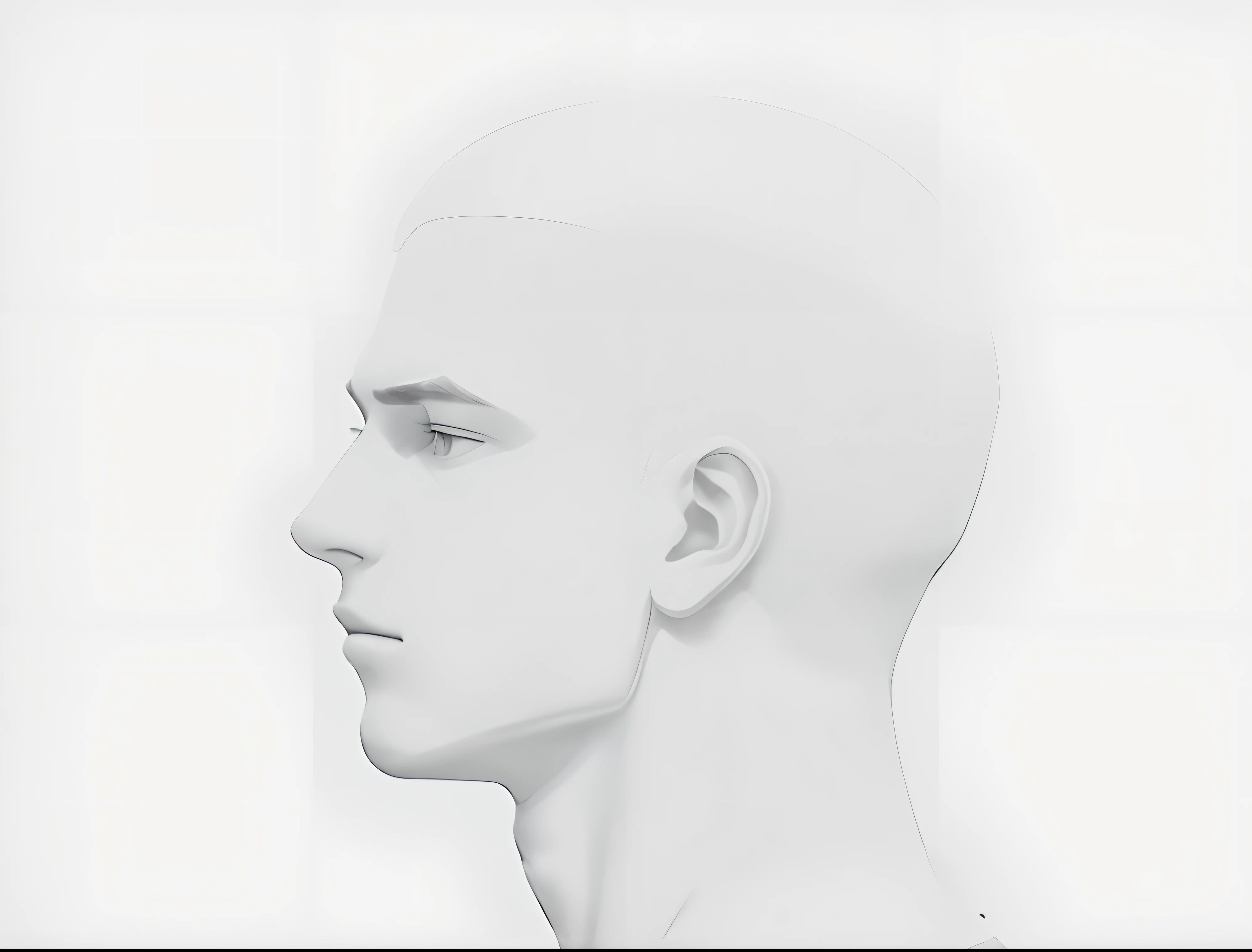 Create an image with a completely white background and a simplified silhouette of a young man's head looking in profile, very short hair, make sure the silhouette is a contour drawing with no color fill and that the inside of the silhouette is also empty in white