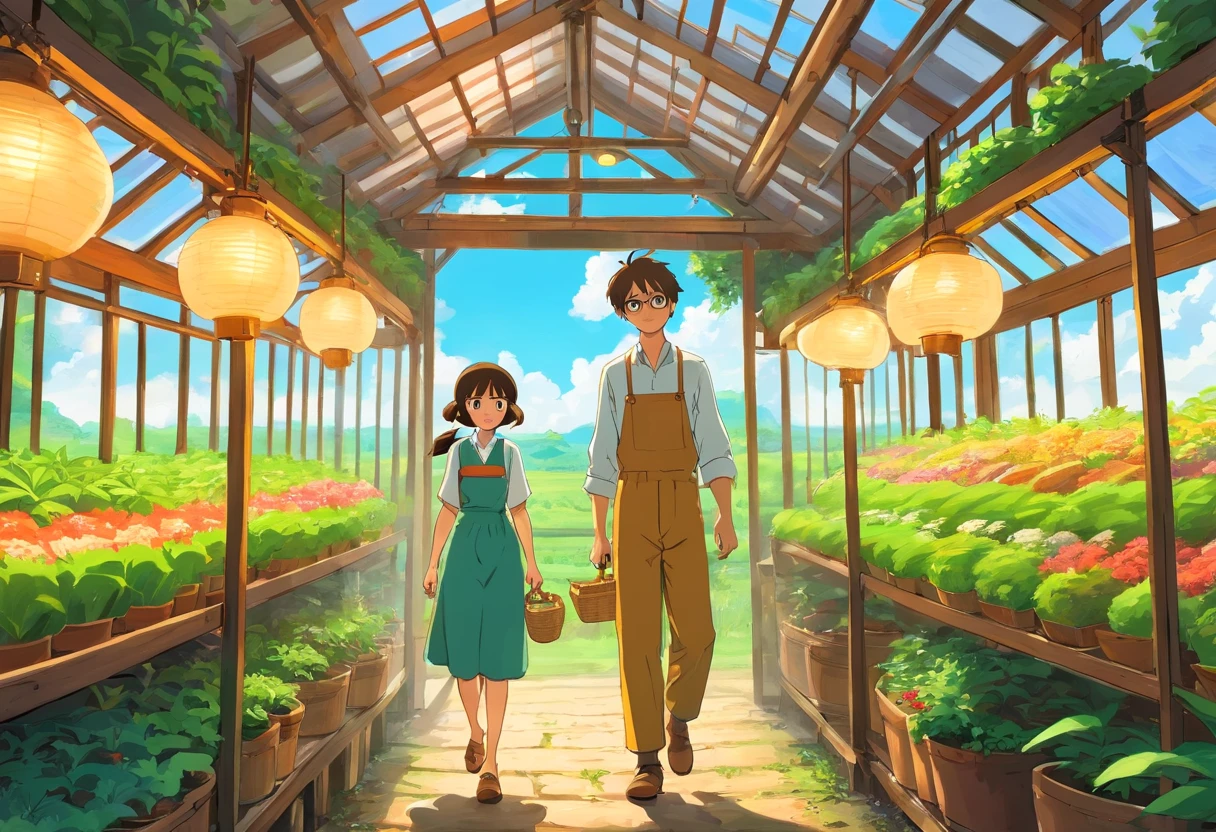 Young Farmer and Wife, thailand, Wooden greenhouses, Slavery suit, lamp