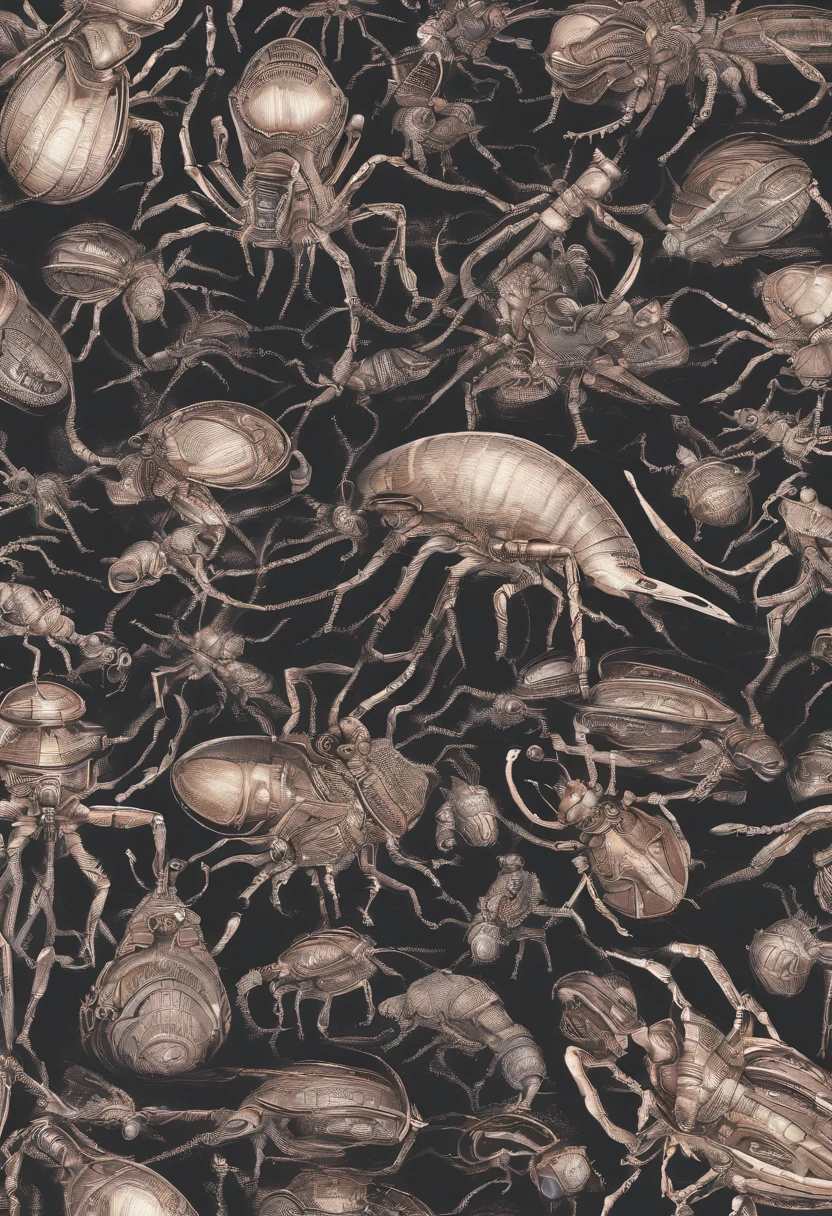 Ants carrying snail shells,With human hands,The screen layout is proportionally reasonable,Be imaginative,Handsome and high-class style