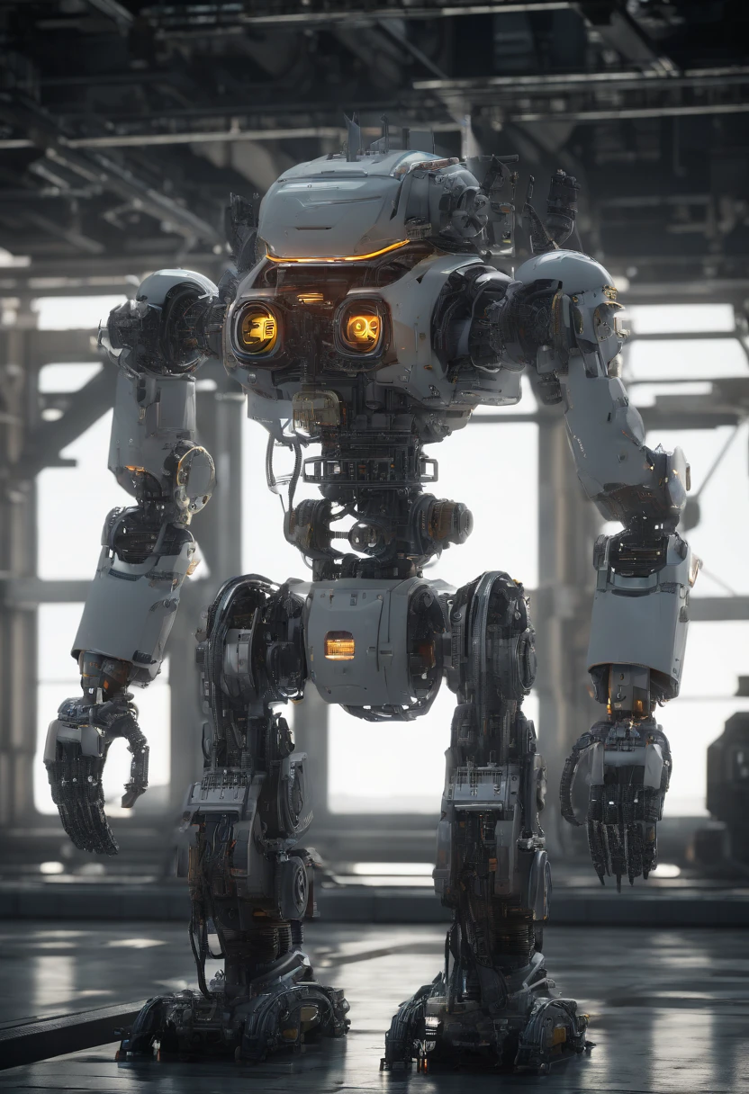 masterpiece,extreme detailed,top quality,cutaway view,(Giant male mecha in assembly:1.2),(cockpit:1.2),(full face mask:1.2),Factory,Assembly platform,scaling ladder,huge Power core,many Pipelines,many Wires,Interface,Machinery,ultra wide shot,realistic , science fiction, front view, Sense of technology, C4D, Oc renderer, unreal engine, high detail, industrial design, 8k HD, studio light, retro , There is a cute robot standing in a dead city, and play with a cute human baby, cute elaborate epic robot, beautiful robot character design, Kid Robot, Portrait of a futuristic robot, robotic mixed with organic, Future Robot, humanoid character, concept robot, White Robot, robot concept art, Steampunk Robot ,wall-E,