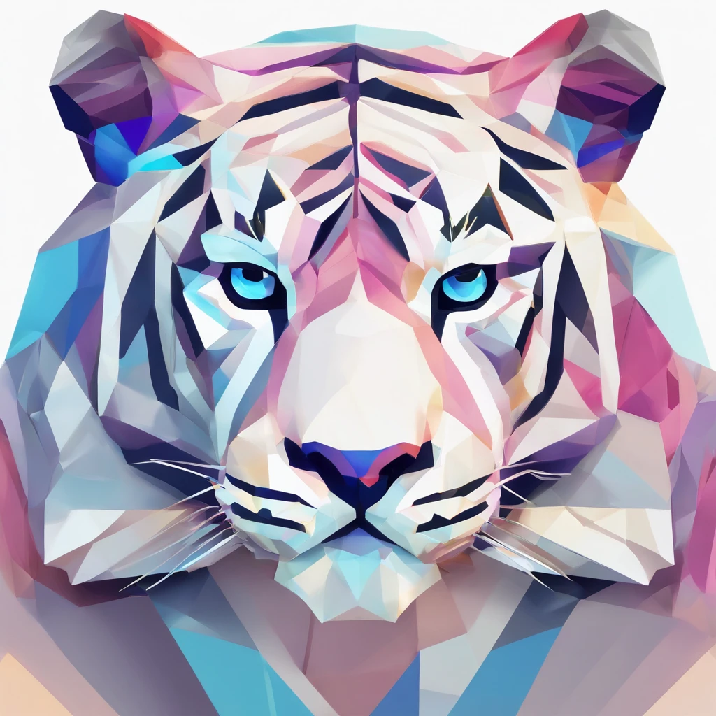 Perfect alignment,Children's white tiger、creatures、Crystal style, 发光, Standing position, Abstract beauty, Centered, Looking at the camera, Facing the camera, flawless、Dynamic、 Highly detailed, sleeoing, 8K High Resolution, Illustration,, White background、Geometric art、Tints like stained glass、Colorful ores and spine-like crystals grow from behind、ren、