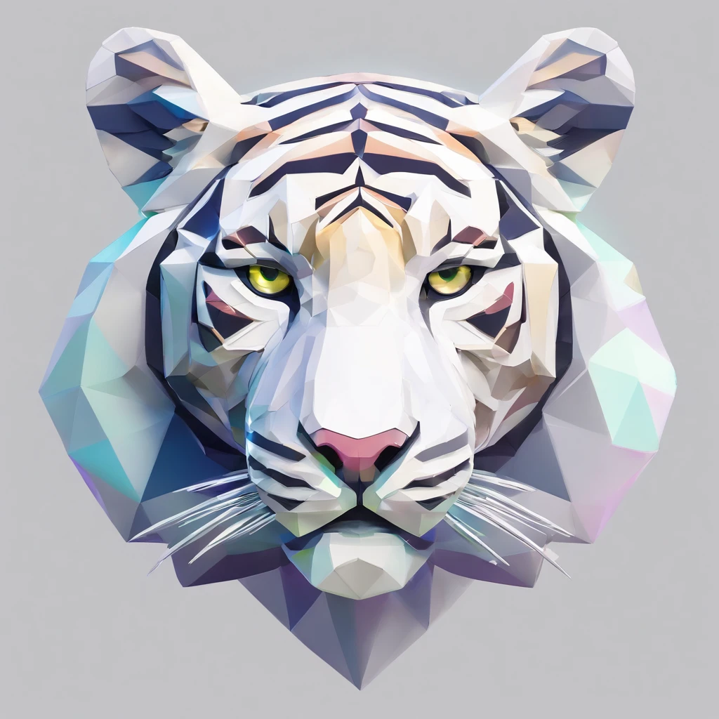 Perfect alignment,Children's white tiger、creatures、Crystal style, 发光, Standing position, Abstract beauty, Centered, Looking at the camera, Facing the camera, flawless、Dynamic、 Highly detailed, sleeoing, 8K High Resolution, Illustration,, White background、Geometric art、Tints like stained glass、Colorful ores and spine-like crystals grow from behind、ren、