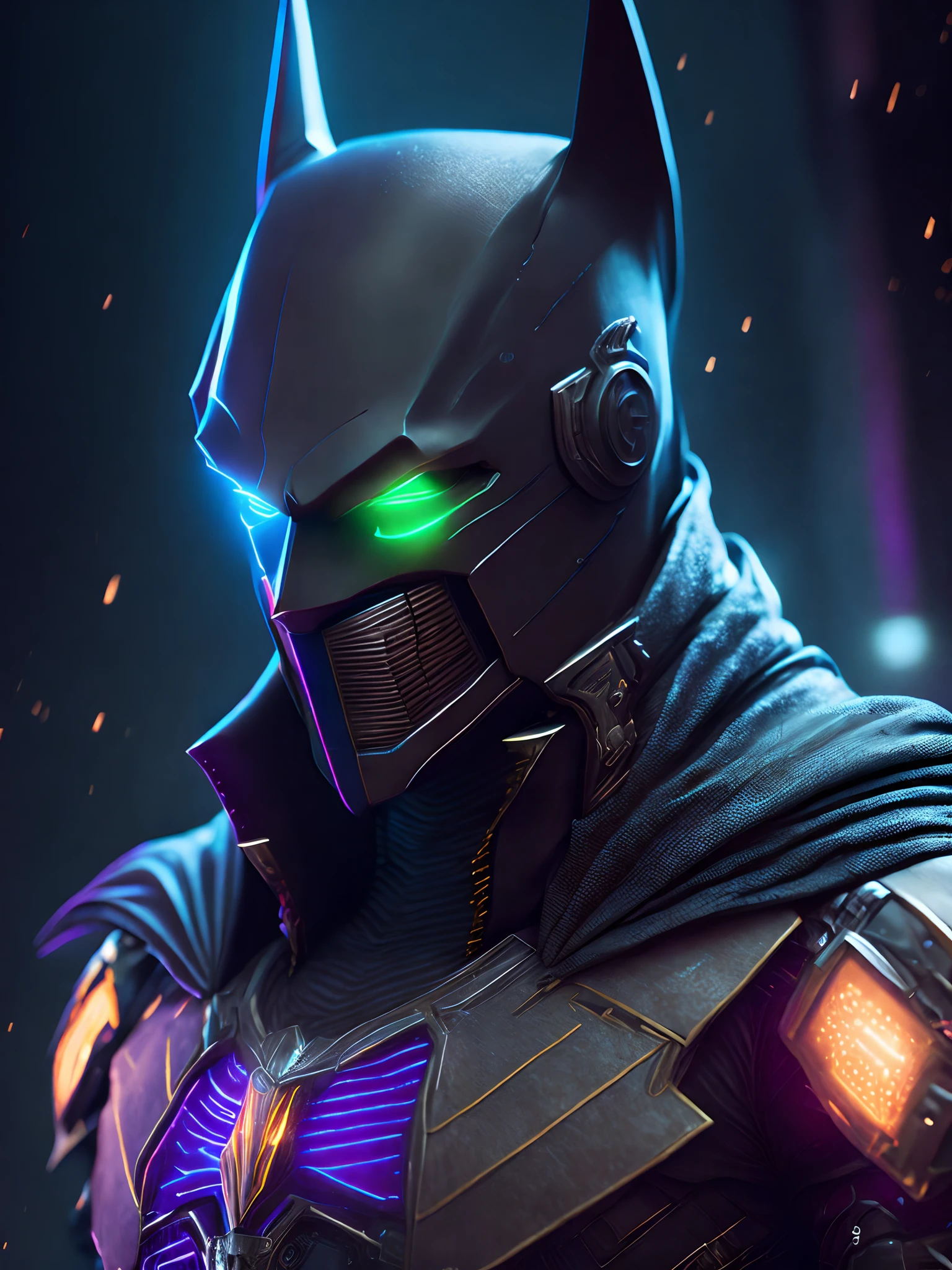 Retrato, Coringa Batman da DC, bio-mechanical, complex robot, crescimento completo, hiperrealista, pequenos detalhes insanos, linhas extremamente limpas, aesthetic cyberpunk, obra-prima apresentada em Zbrush Central, Gothic brutalist cathedral, cyberpunk, foto premiada, bokeh, luzes neon, cybernetic limb