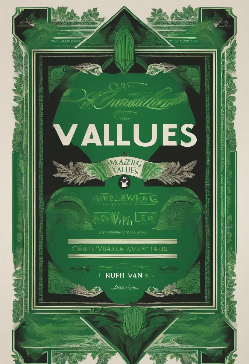 a close up of a green and black poster with the words our values, amazing values, values as flat shapes, brand colours are green and blue, green hue, black and green scheme, awwwards, dark hues, green and black color scheme, stunning visual, green colours, by Chris Rallis, hugh detailed, subtle details, unused design, green and black colors