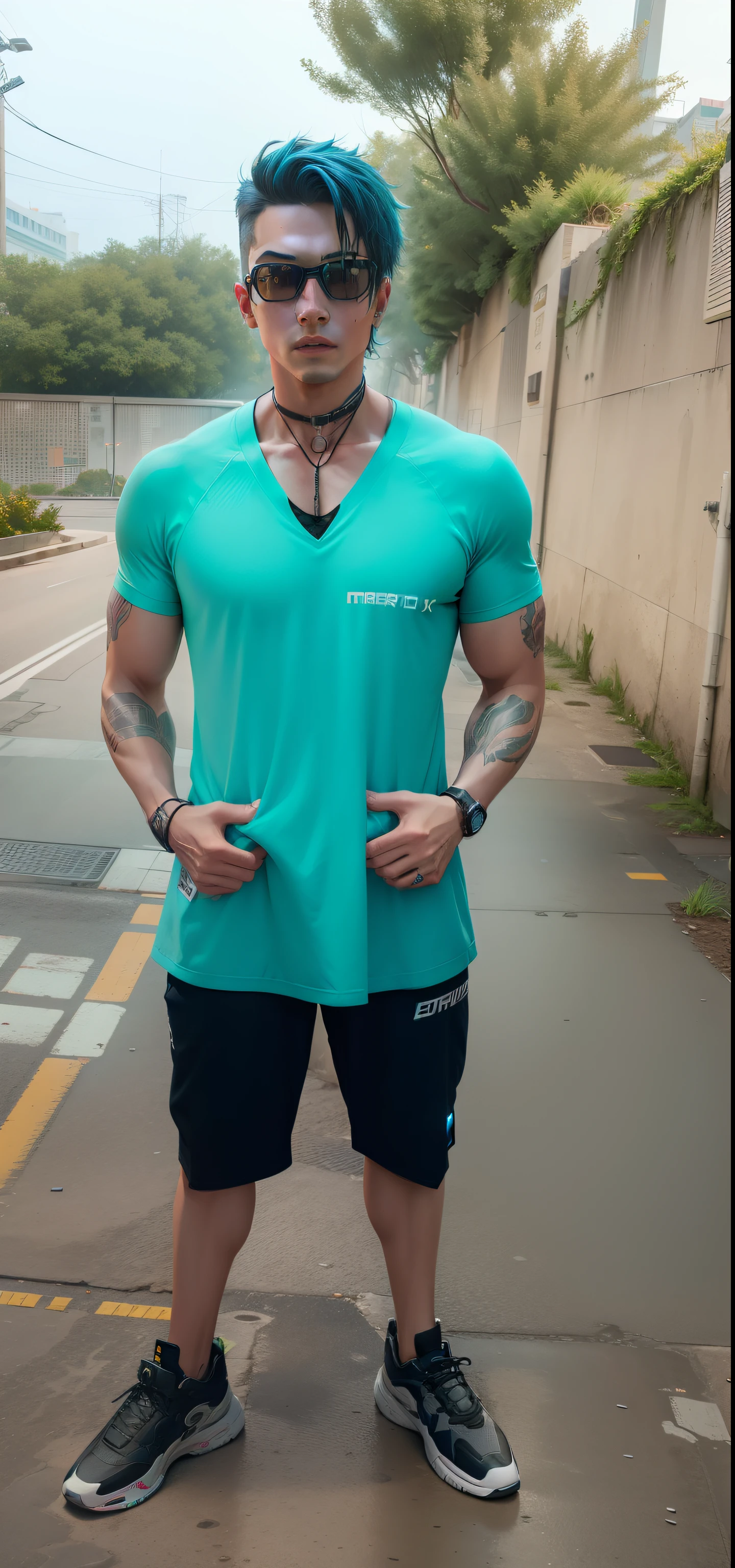 Handsome arabe muscular man beard, strong and muscular legs, big lump, artwork, sonriendo, super sexy in jeans and Green polo shirt with blackstripes 8k ultra realistic masterpiece great detail next to a font super muscular , sexy , en el parque, 40 años de edad , de perfil , con los brazos arriba 