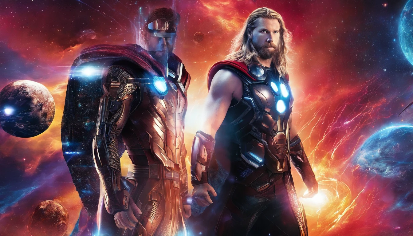 Thor with PoweredMjolnir futuristic background realistic face