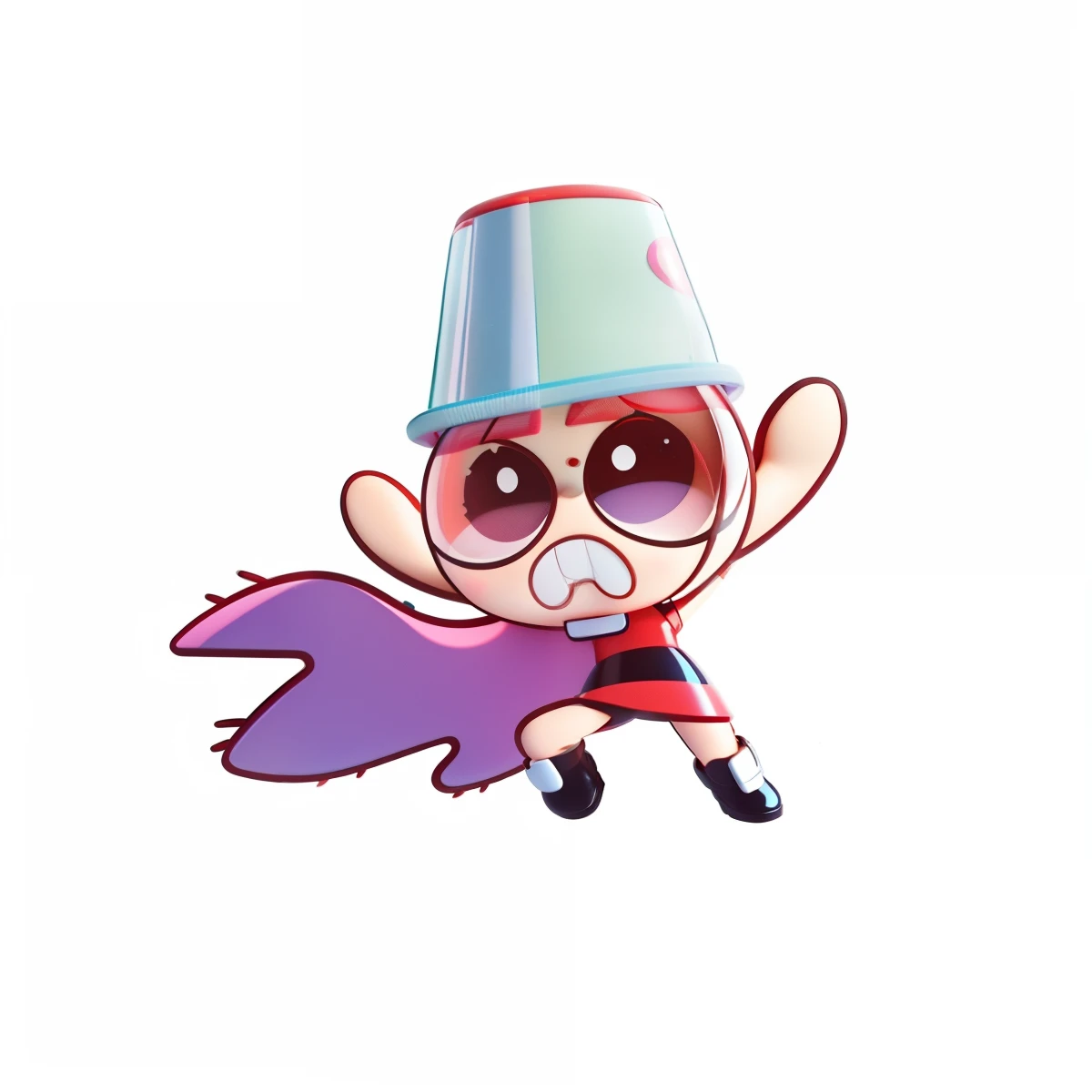 Close-up of red-headed cartoon characters, powerpuff girls style, Cartoon Cute, tchibi, inspired by Puru, offcial art, Super, Buble, Popmart style, Masterpiece, best qualtiy, 3D model, Realistic, rich details, HD render mixer, claymaterial, Flight suit, Big watery eyes, White background