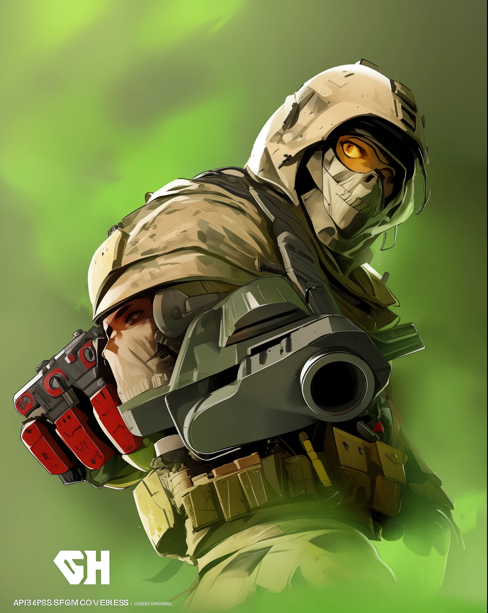 a close up of a person with a gun and a helmet, fps game concept art, kane from command & conquer, soldier, epic digital art illustration, hd artwork, sci-fi soldier, epic full color illustration, futuristic soldier, in style of apex legends, destiny fanart, Game art, sharp high quality artwork, hq 4k phone wallpaper, trigger anime artstyle