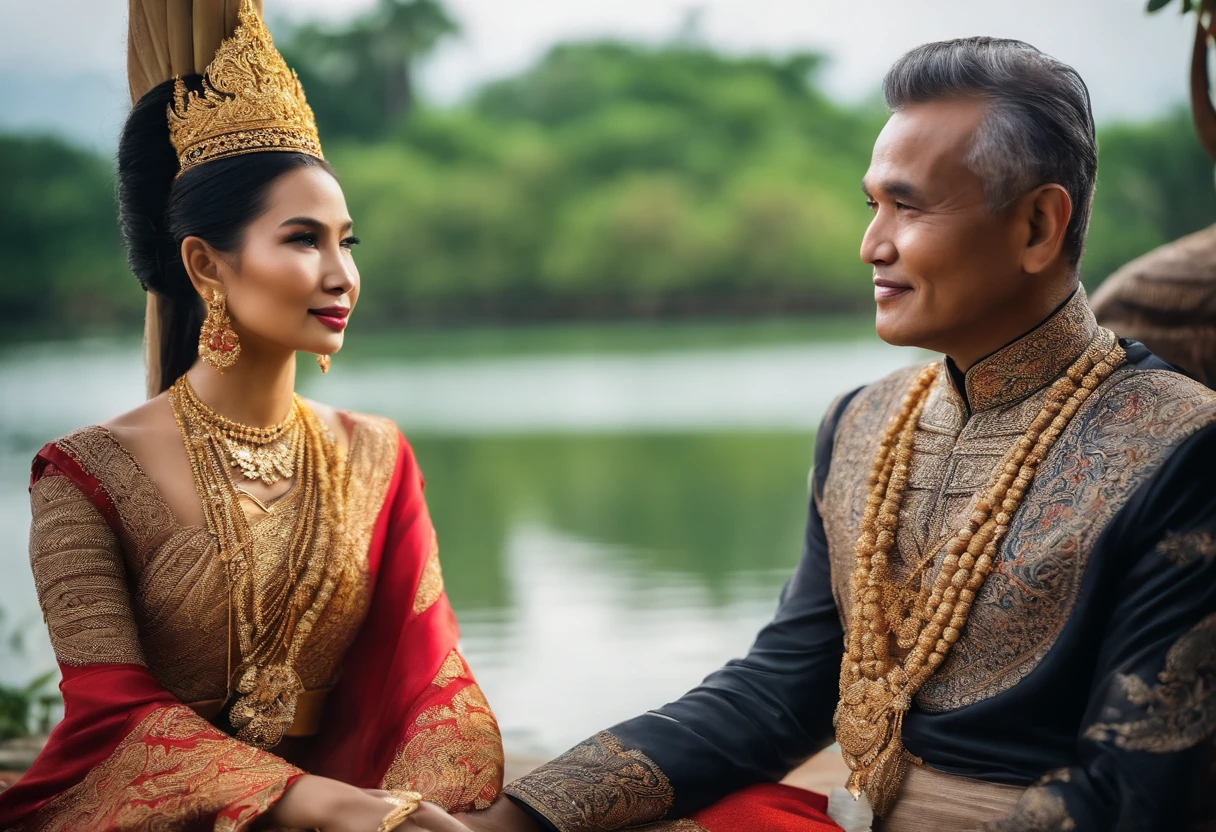 Millionaire man and wife, Ancient Thai, Traditional Thai costumes,