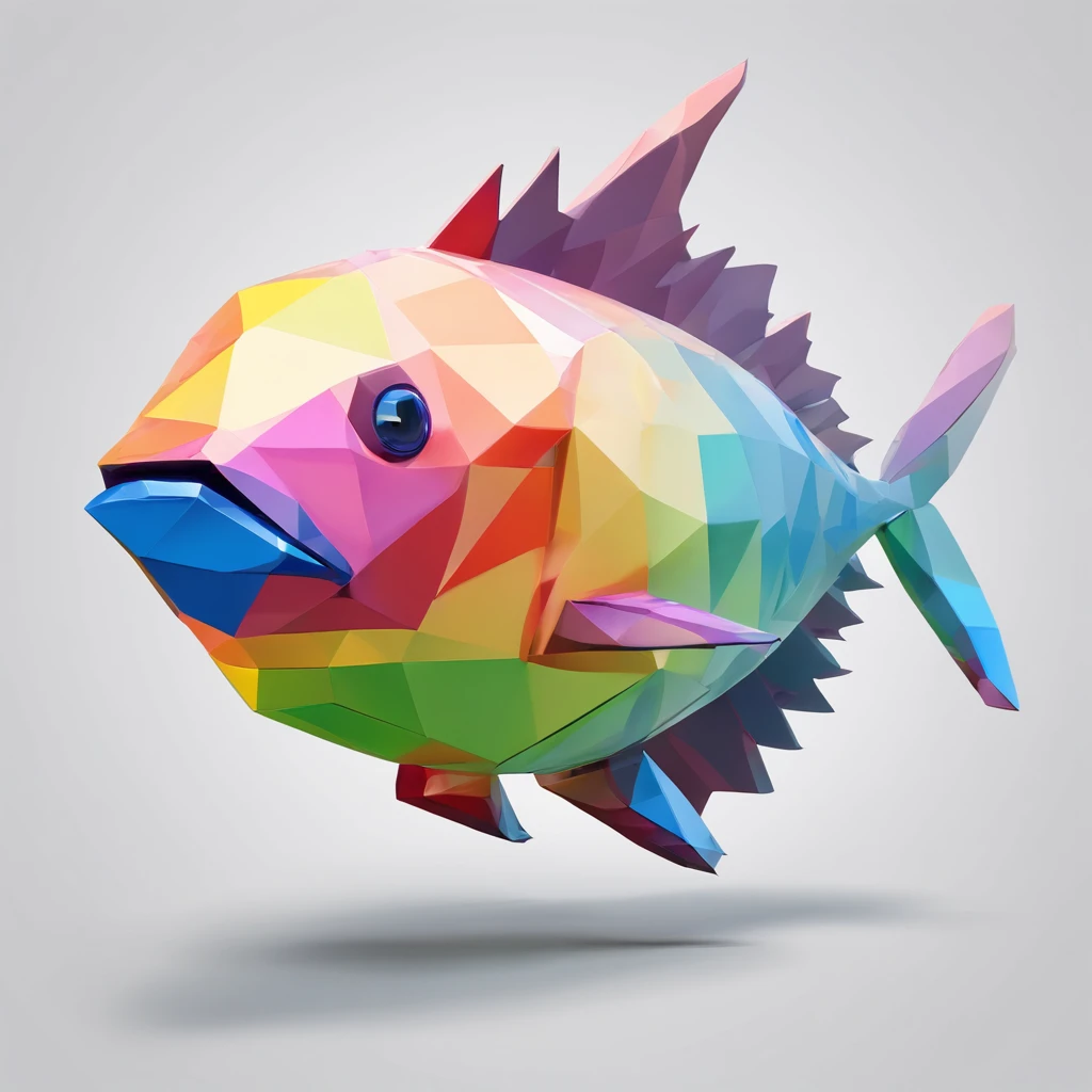 Perfect alignment,Tuna-like prick々Shishi Fish、Crystal style, 发光, Standing position, Abstract beauty, Centered, Looking at the camera, Facing the camera, flawless、Dynamic、 Highly detailed, sleeoing, 8K High Resolution, Illustration,, White background、Geometric art、