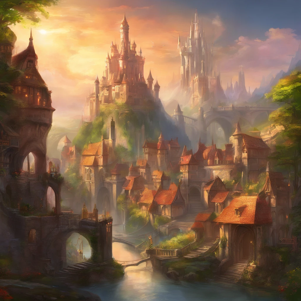 medeival fantasy town, Huge city, Beautiful city with gardens, monument, Palaces and beautiful buildings, Epic Fantasy City