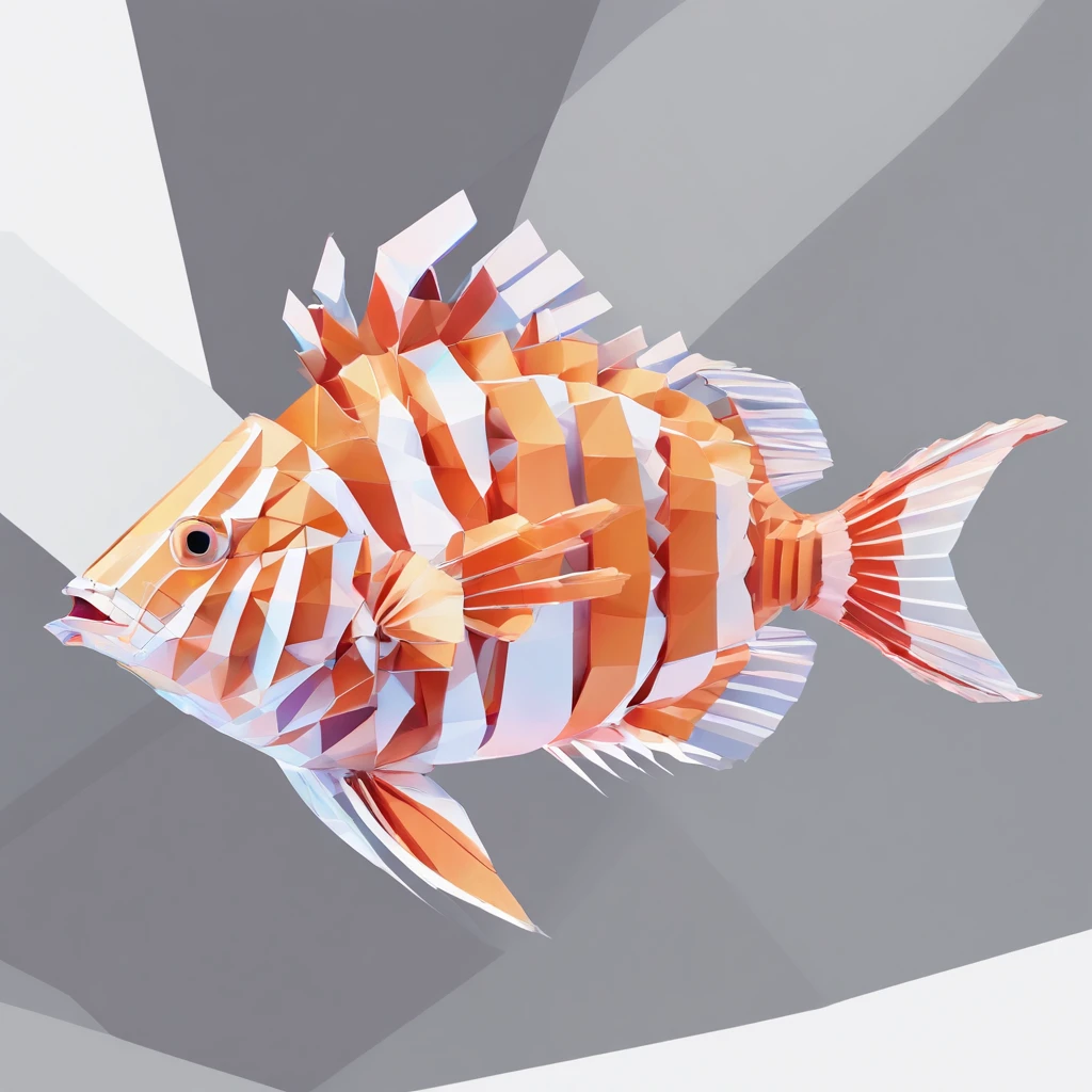 Perfect alignment，Tuna-like sting々Lionfish、Crystal style, 发光, Standing position, Abstract beauty, Centered, Looking at the camera, Facing the camera, flawless、Dynamic、 Highly detailed, sleeoing, 8K High Resolution, Illustration,, White background、Geometric art、