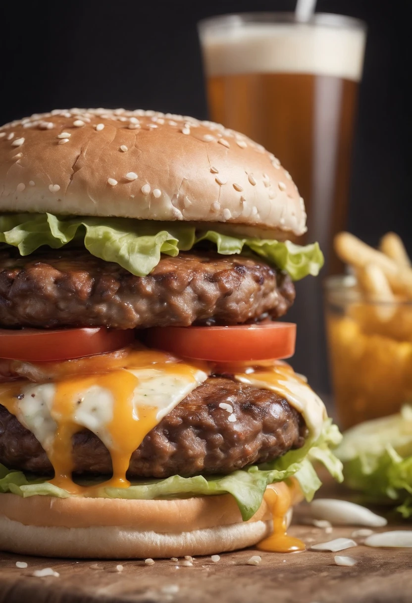 A burger falling in pieces juicy, tasty, hot, promotional photo, intricate details, hdr, cinematic, adobe lightroom, highly detailed