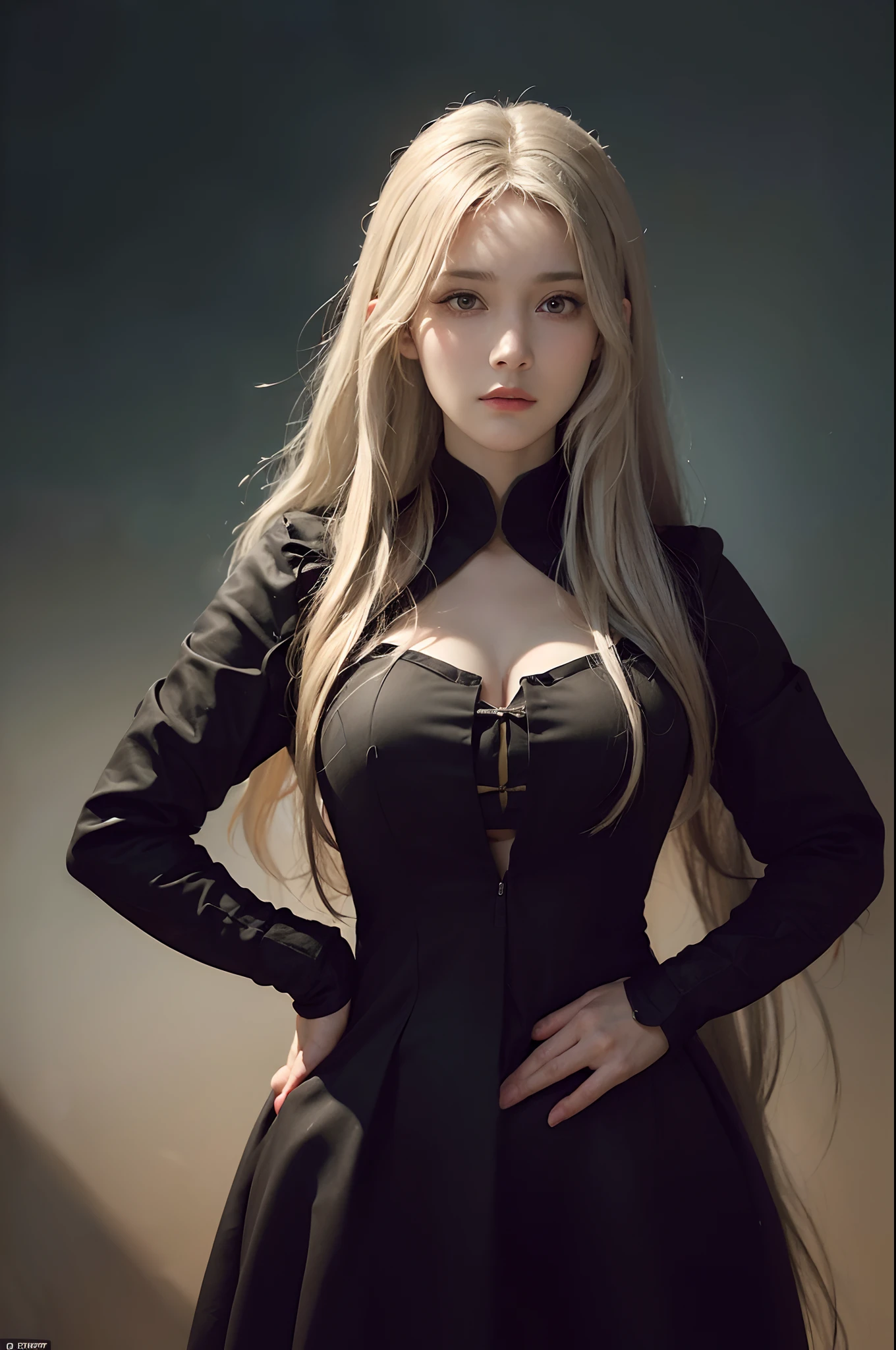 8K、Photorealistic RAW photos of the highest quality。so beautiful(A vivid face) Bright colors、Image of a perfect adult woman、Laughter、Art Station Trends、masterpiece、8K resolution、Fantasy art、Ultra-high resolution,,Mr..々Pause,charm,sexy,Rich colors, Backlight, Cinema Lighting, Film Grain, to be born, 50mm lens, Nikon D850,Vampire Queen,Glowing red eyes,White skin,Ultra-Realistic Skin,Gorgeous red and black dress,Red lipstick,Red nails,Inside the Labyrinth,Vampire Fangs,sexyな外装,blonde,charm的な大人の女性,elegant,background,