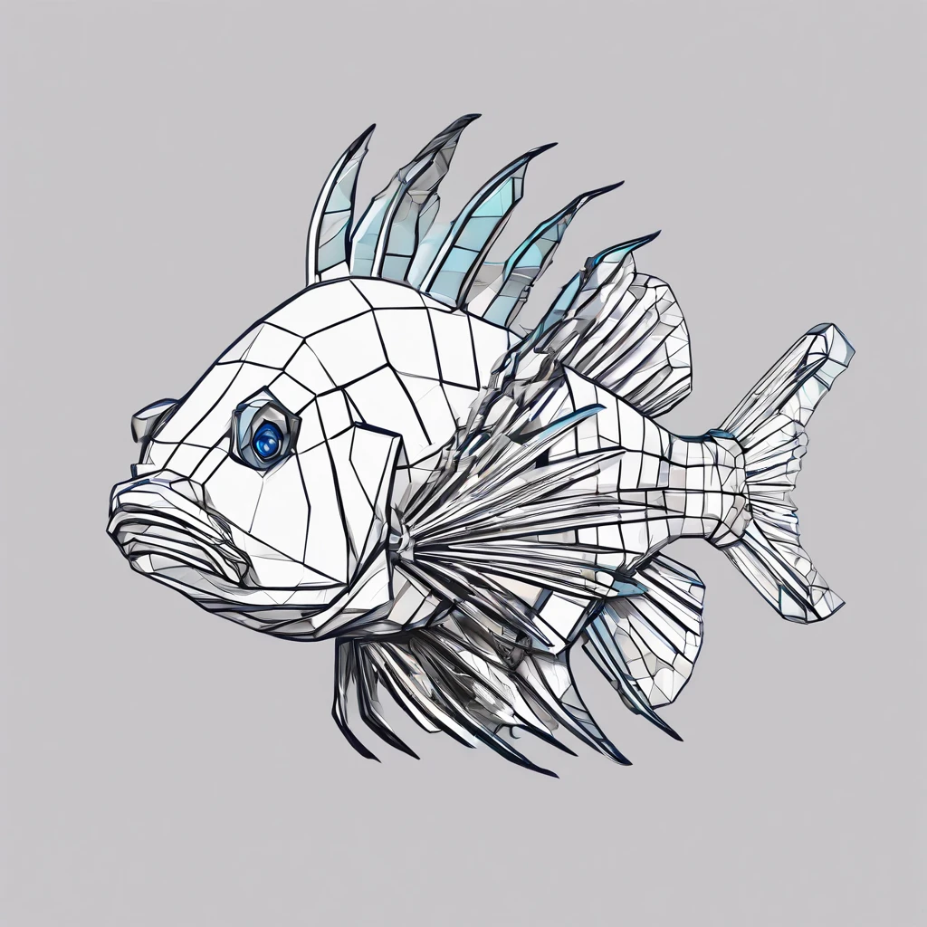 Perfect alignment,Deep-sea fish-like sting々Lionfish、Crystal style, 发光, Standing position, Abstract beauty, Centered, Looking at the camera, Facing the camera, flawless、Dynamic、 Highly detailed, sleeoing, 8K High Resolution, Illustration,, White background、Geometric art、