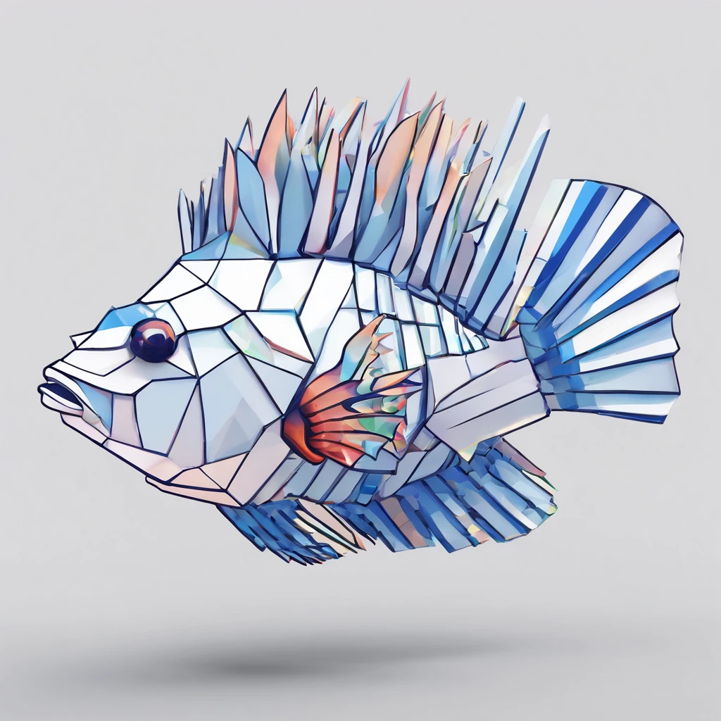 Perfect alignment，Deep-sea fish-like sting々Lionfish、Crystal style, 发光, Standing position, Abstract beauty, Centered, Looking at the camera, Facing the camera, flawless、Dynamic、 Highly detailed, sleeoing, 8K High Resolution, Illustration,, White background、Geometric art、
