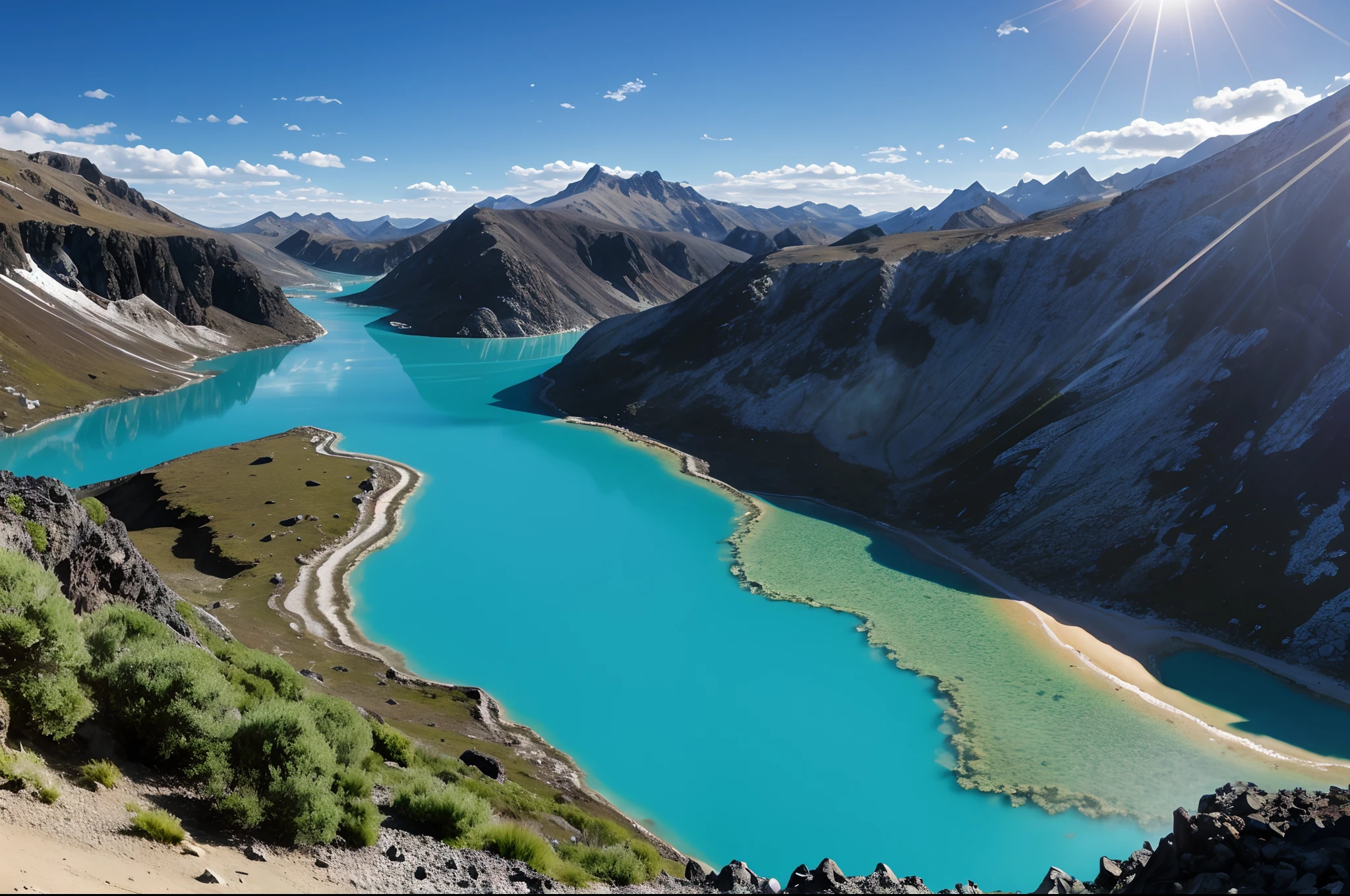 blue lagoon in a mountain valley, ultra-realistic 4K