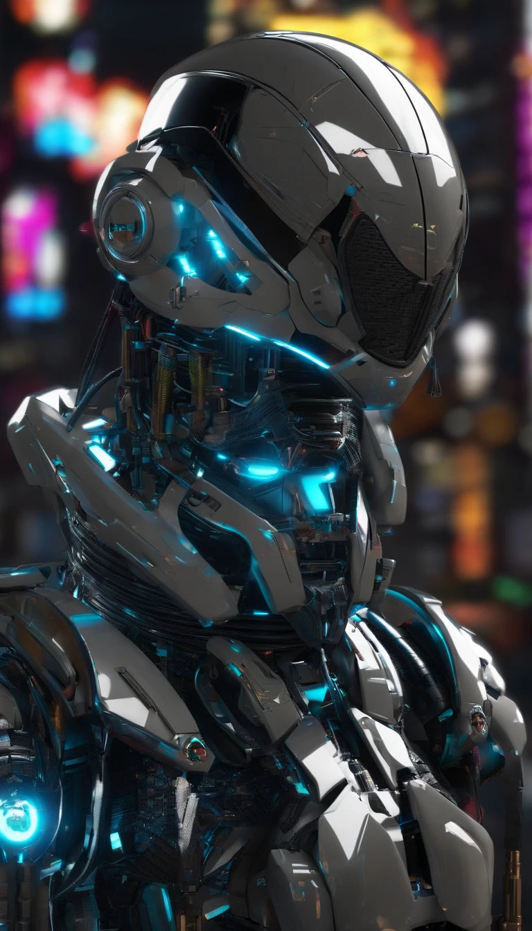 Cyberpunk style babysitter ，(Half-human, half-mechanized warrior:1.2)，Combat posture，majestic-looking，Forward stance，Stunning colors，Set in a futuristic cyberpunk style city，the street，crowd of，（Movie lighting），（light and shadow effect），（unreal-engine），（Tyndall），（cinema4d），（Super futuristic fantasy style），（8k wallpaper），（tmasterpiece），（Photography Award），realisticlying