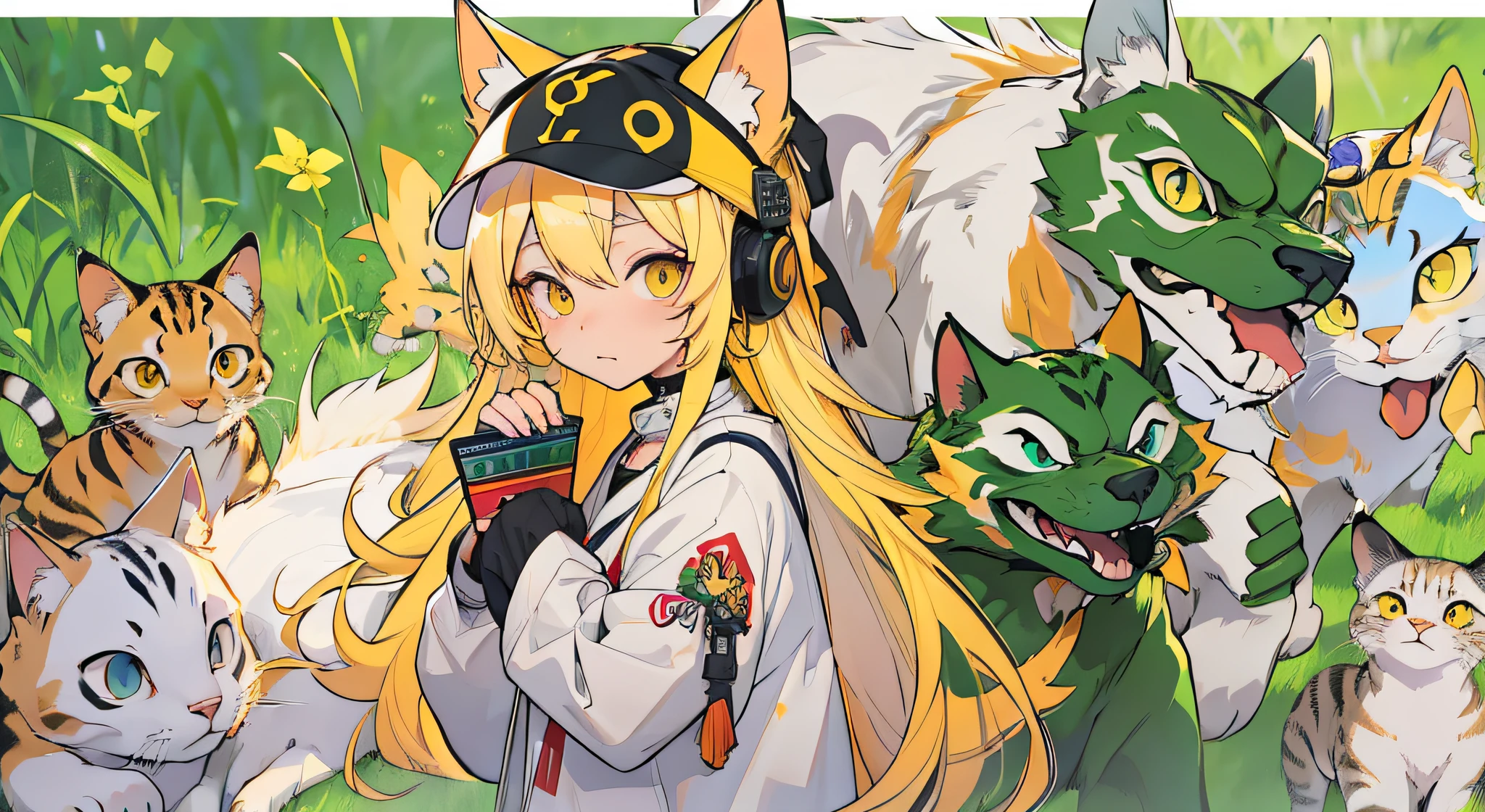 {masutepiece}、{{high-level image quality}}、Cat's ears、Yellow hair、Original Characters、big eye