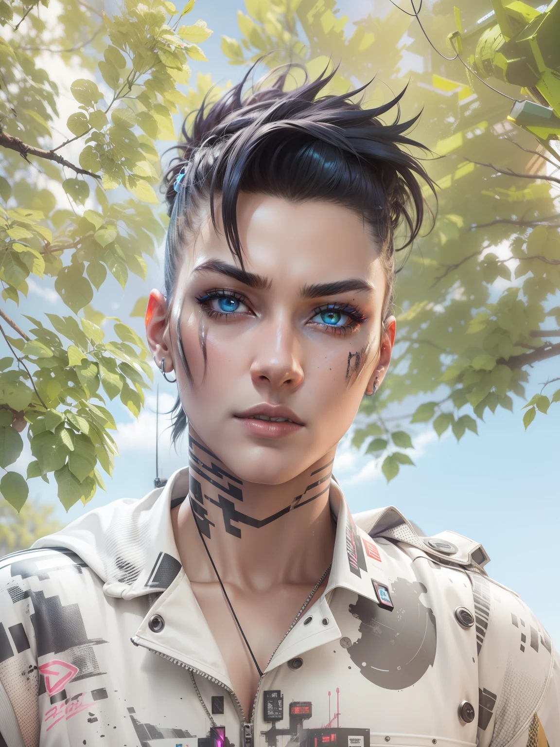 (masterpiece, best quality), intricate details, 8k, artstation, wallpaper, official art, splash art, sharp focus,
1girl, <lora:snuffy-10:0.8> snuffy, face paint, eye shadow,
<lora:drip_jacket:0.8> drip jacket,
