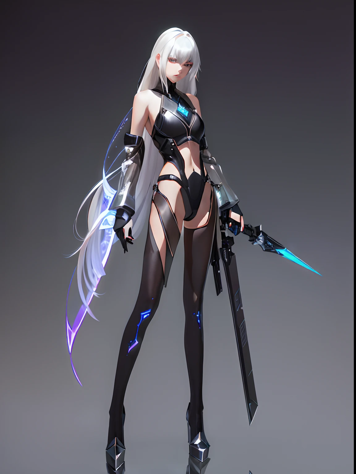 A female future agent,Wearing silver diamond tights,Black leather pants,The sleeve hides a fantasy weapon made of sharp mirrors,silvery white hair,Grim expression,Next-generation characters, 3 D rendering character art 8 K, crystalline skin,