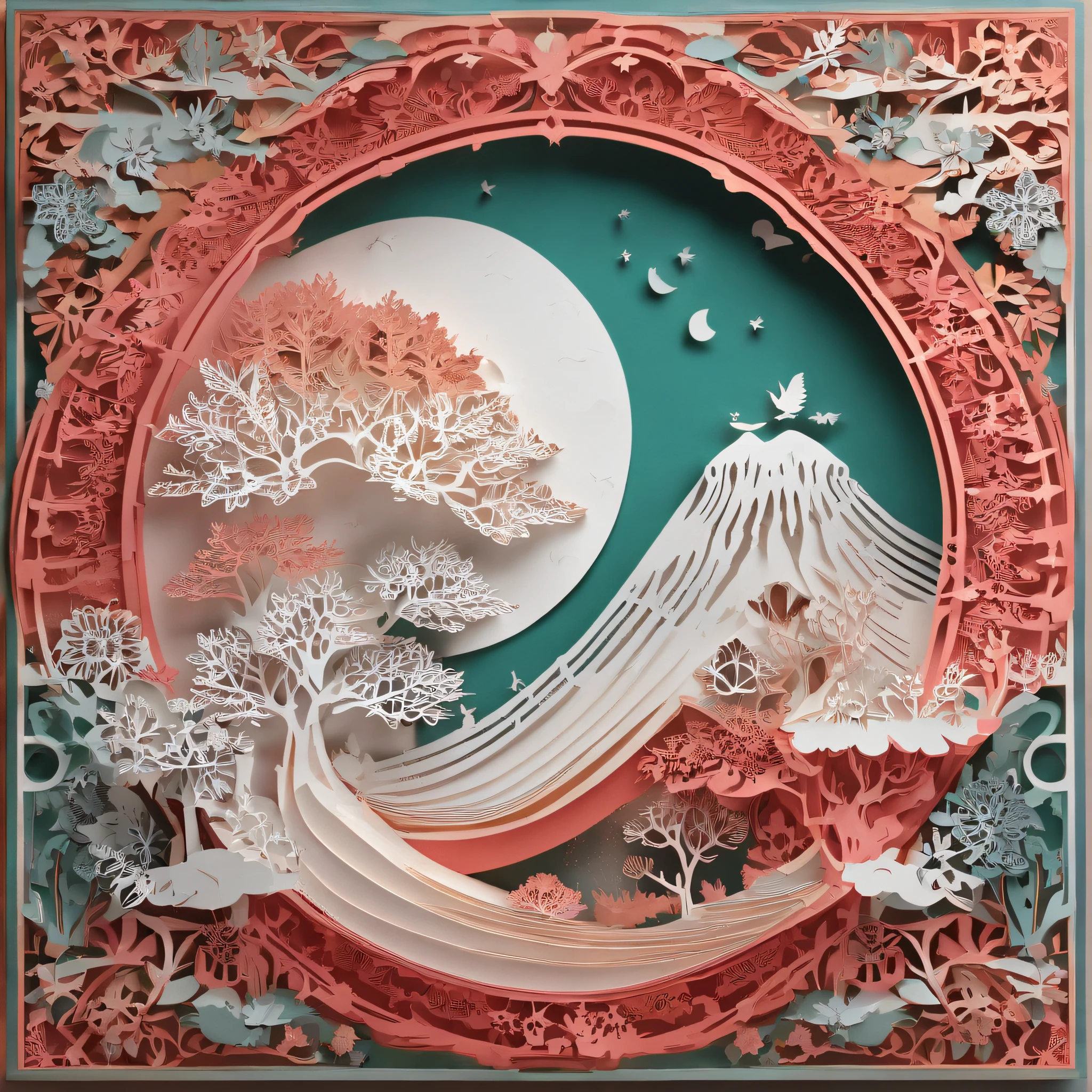 Masterpiece、(Mandelbrot Shapes);1.9、(Three-dimensional paper cutting art、colourfull):1.9