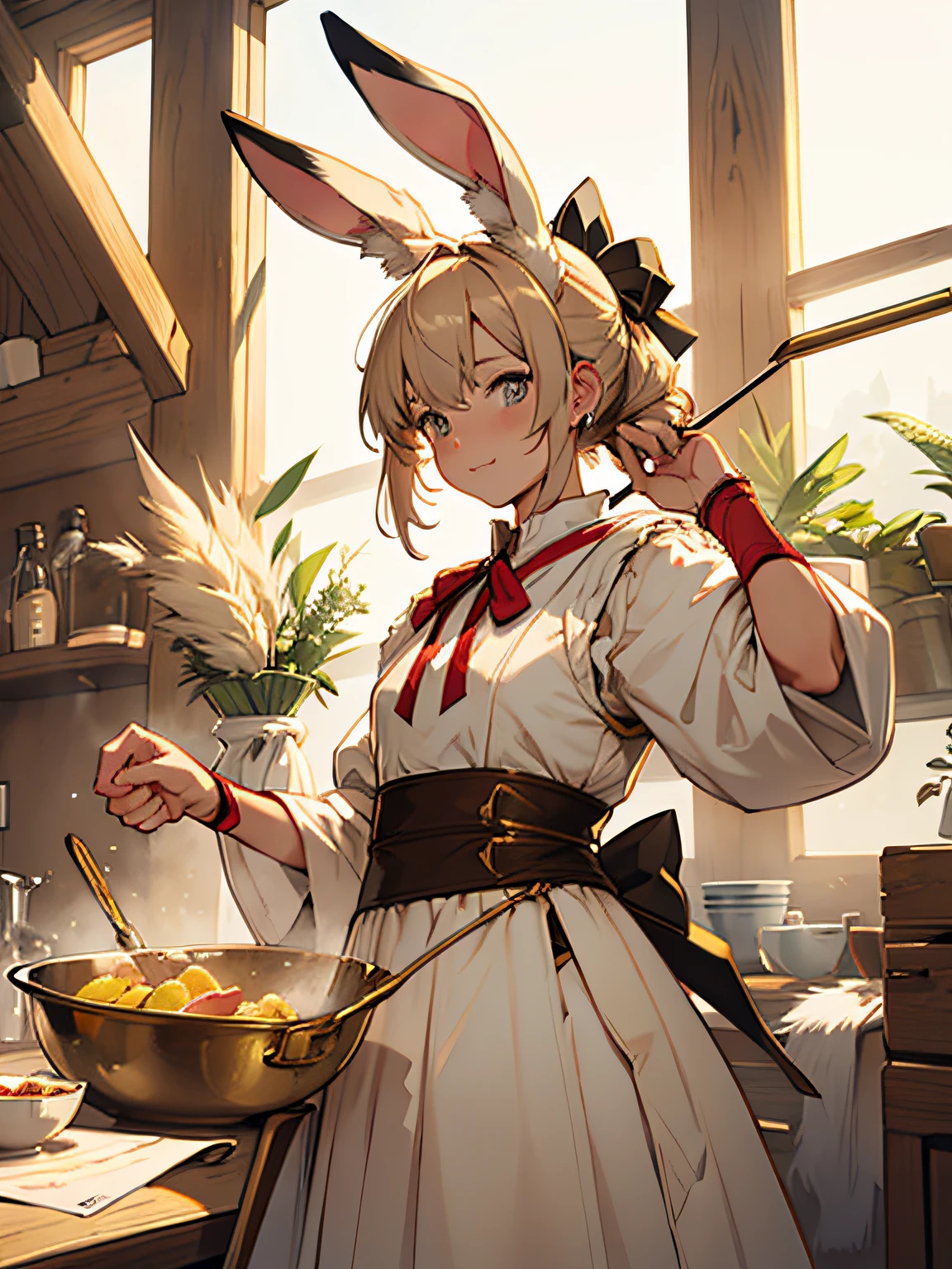 Rabbit character、Tiere、Feathered、gold、bow ribbon