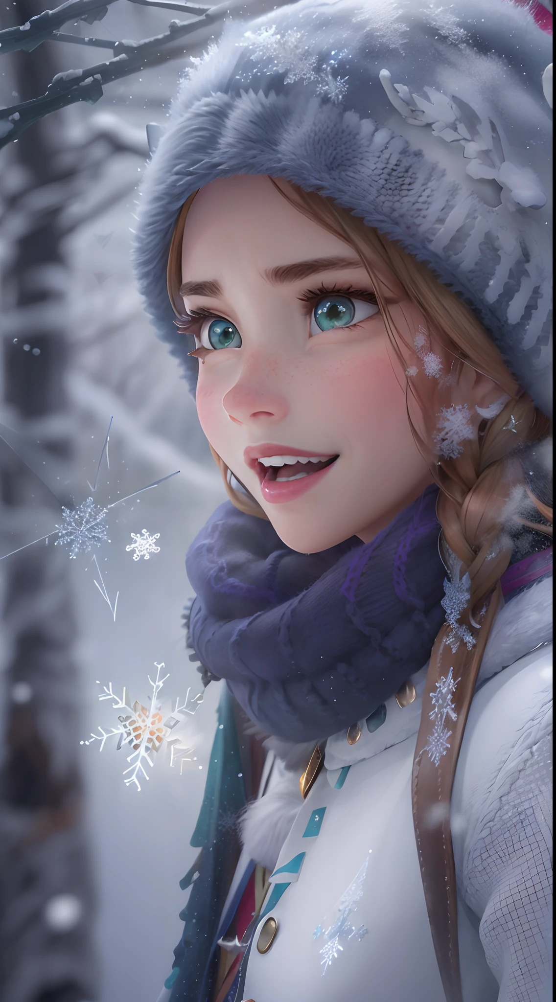(Obra maestra:1.4), (Mejor calidad:1.4), (High resolution:1.4),
Ana de Arendelle, Purple cap, trenzas gemelas, Winter mountain costume,
Outdoos, hielo, invierno, nieve, bosque,
Mirando al espectador, They are smiling, fotorrealista, Renderizado de octanaje, Motor irreal, ultrarrealista,motor irreal:1.4,UHD,La mejor calidad:1.4, fotorrealista:1.4, textura de la piel:1.4, obra maestra:1.8,(nieve:1.4),(falling snowflake:1.4),