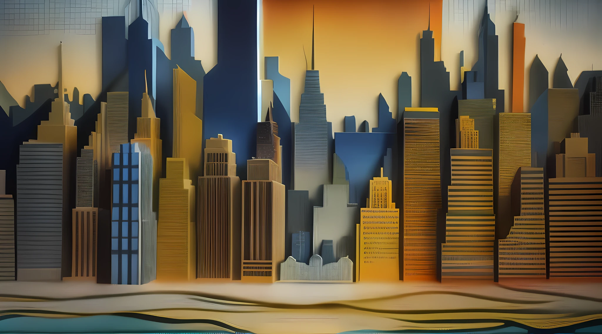 a colorful scenic (paper cut art: 1.5) of Manhattan skyline at dawn, a masterpiece award winning (paper cut art picture: 1.5), Manhattan skyline sky scrappers, Hudson river, at dawn, best details, best quality, 16K, [ultra detailed], masterpiece, best quality, (ultra detailed), full body, ultra wide shot, photorealistic,