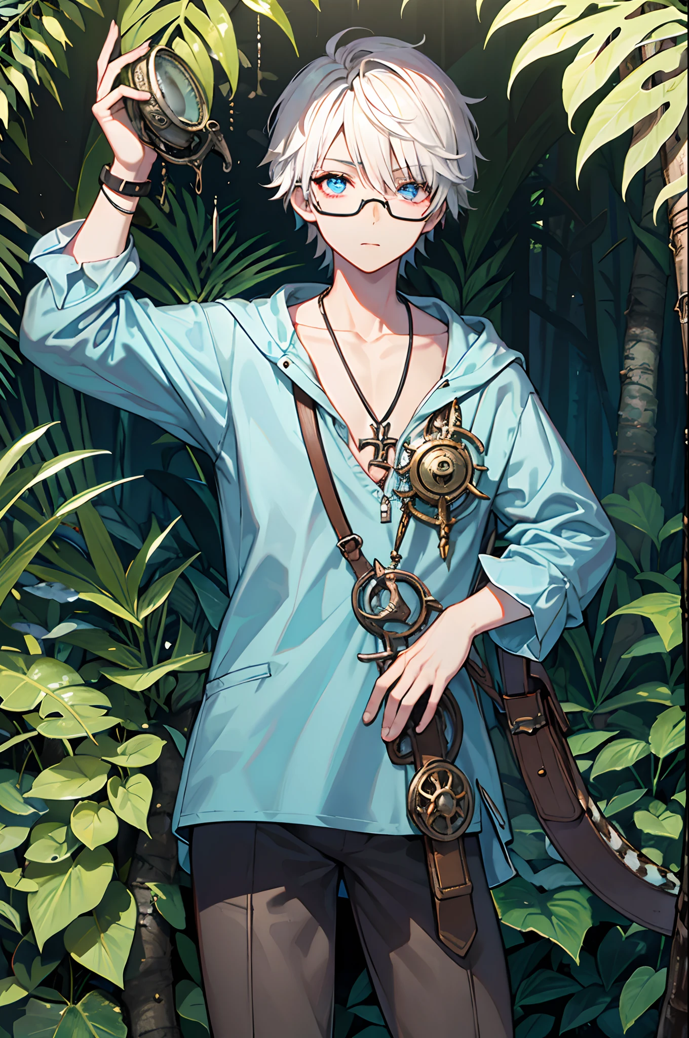twinks male people eye glass Remains of the rainforest The scholar jungles leopard steampunc masterpiece Top image quality Darken shading(light) Clear cinematic shadow Increased attractiveness of the eyes {Perfect face} Clear the shine of the eyes Draw eyelashes neatly