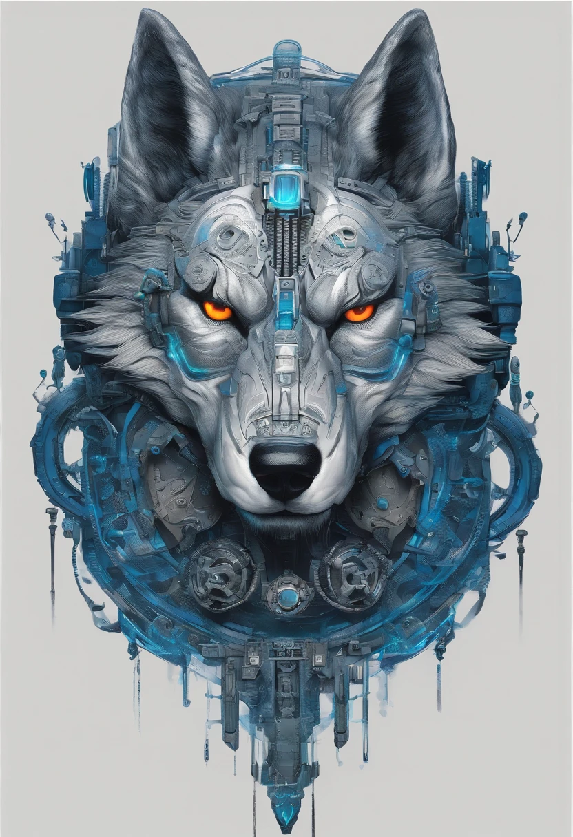 top-quality, Dramatic Writing,Blue glowing eyeballs， menacing pose, fierce look, epic atmosphere, (((Helmet in the shape of a wolf's head))), (((Full body shot))),Metal Wolf, cyborgs, Cyberpunk style, Clockwork, ((Intricate details)), nffsw, ((Intricate details, hyperdetails)), incandescent lamps, cinematic shot, Vignette, bokeh effect beckground, (respect), (Full body shot).